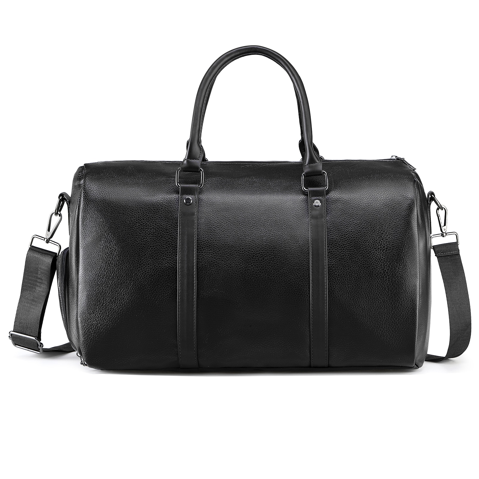 Unique Bargains Leather Travel Duffle Bag for Men Women Stylish Water-Repellent Overnight Bag W/Shoe Pouch for Business Sport Gym Black #S26011900UX4853