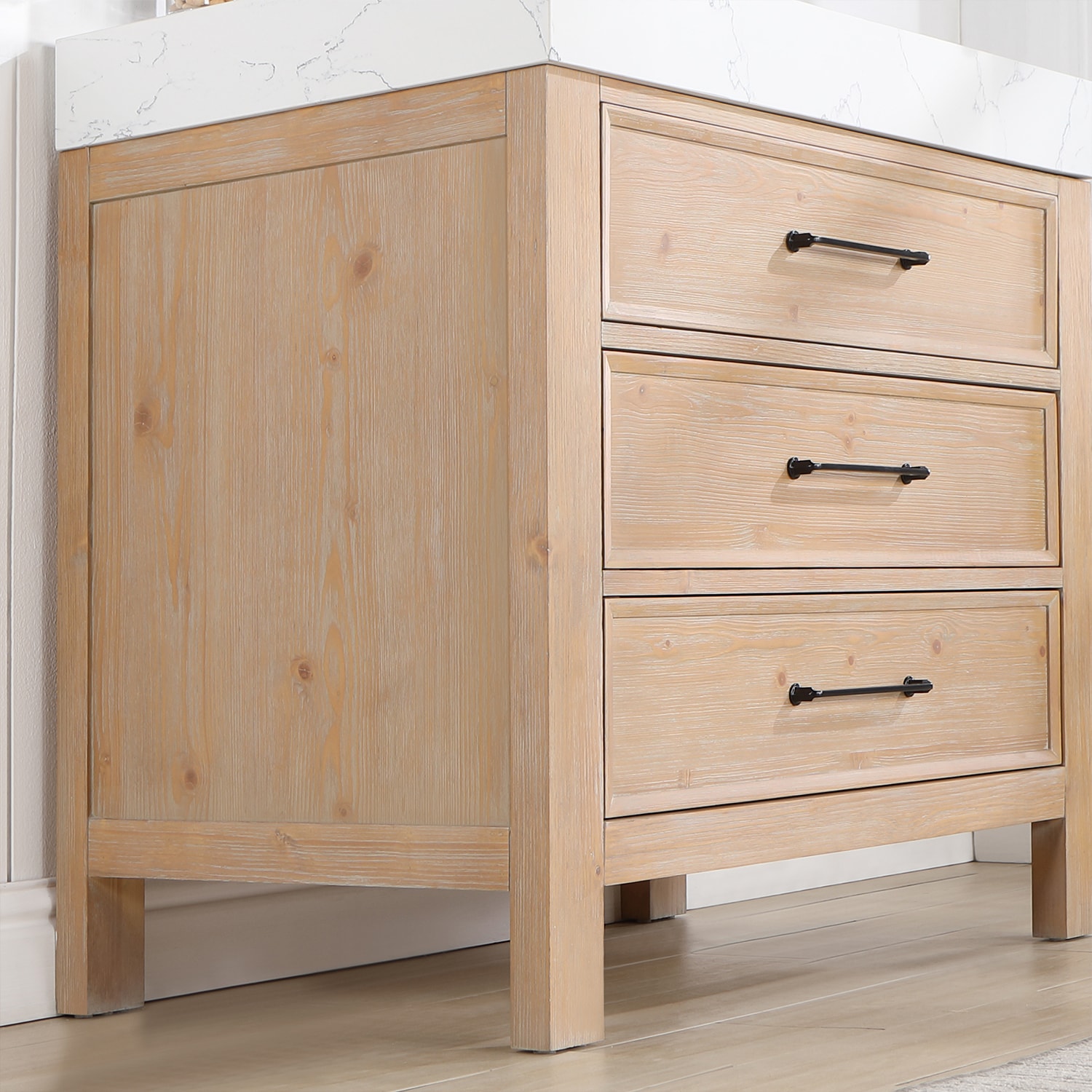 Leon 36" Fir Wood Brown Bathroom Vanity with White Composite Top