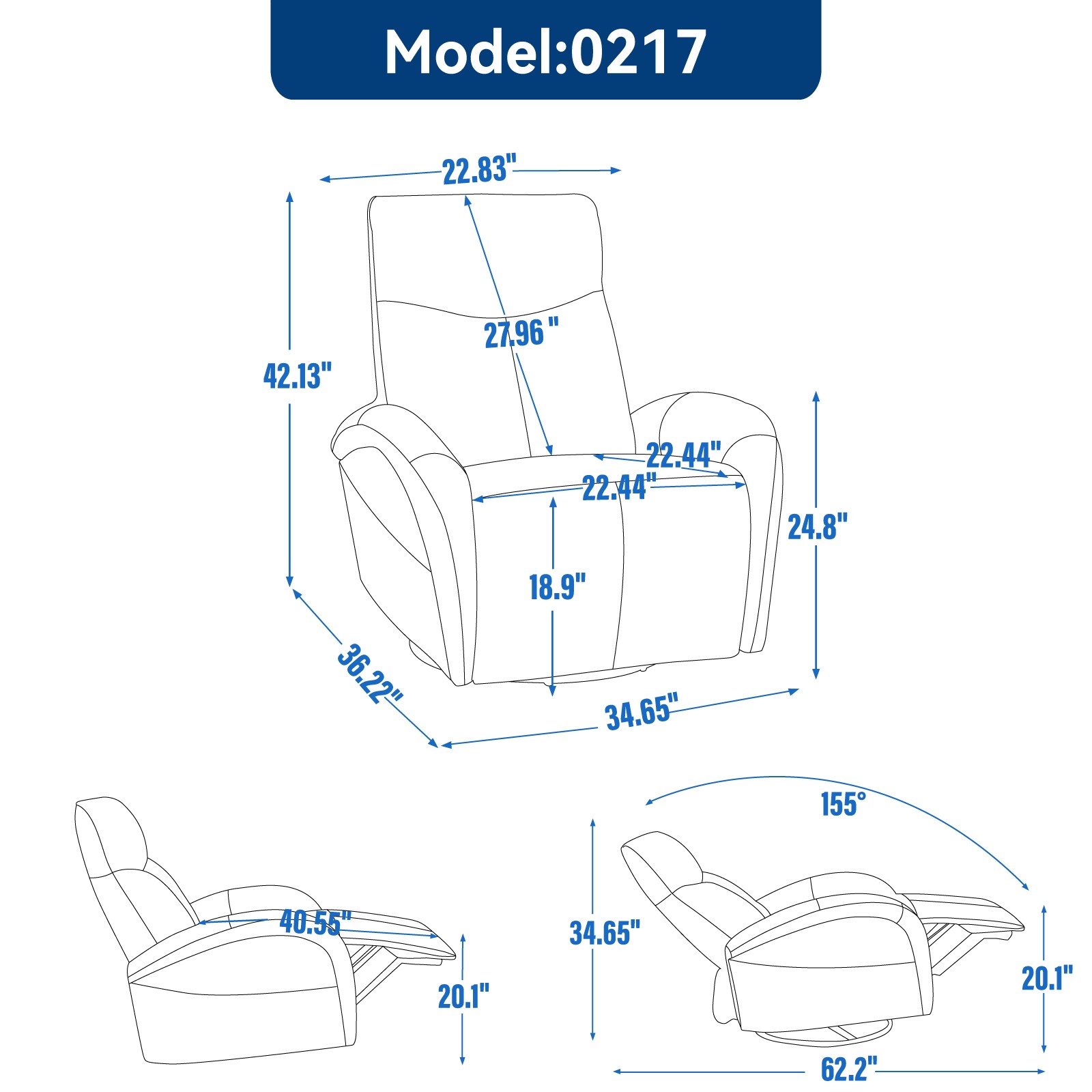 Technical diagram with model number and dimensions