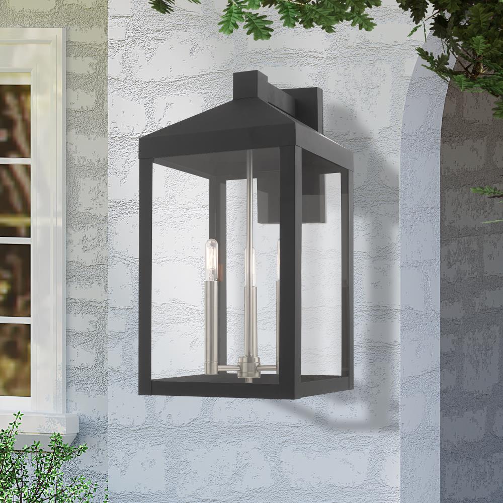 Scandinavian Gray Nickel 3-Light Outdoor Wall Lantern Sconce