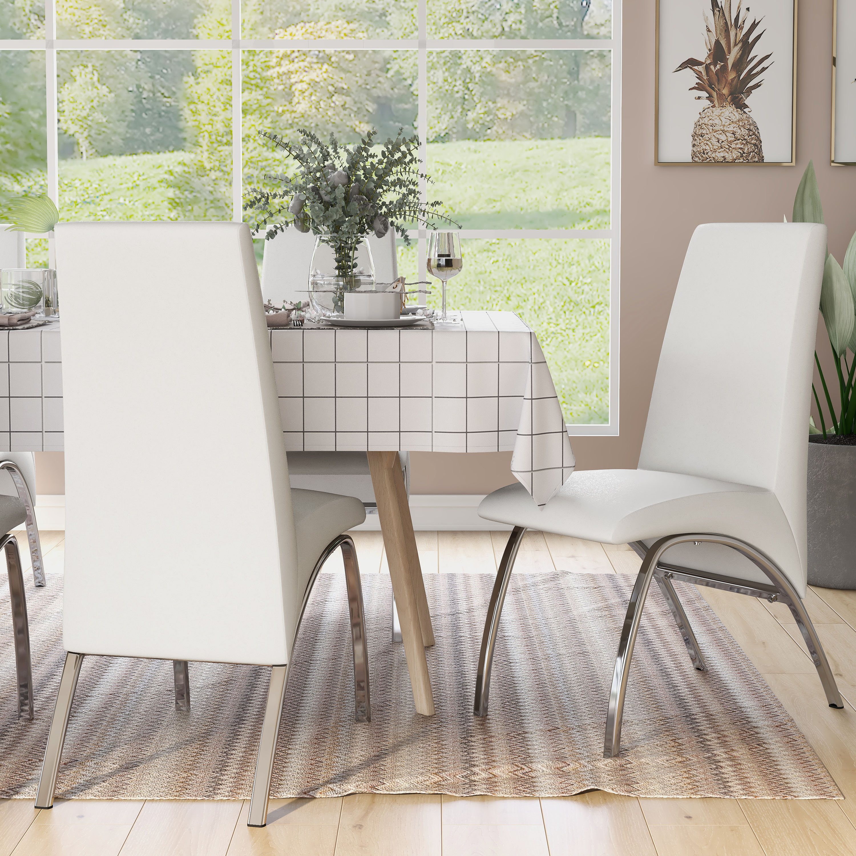 Furniture of America IDF8370WH-SC Set of 2 Madiera Contemporary/Modern Faux Leather Upholstered Dining Side Chair (Metal Frame)