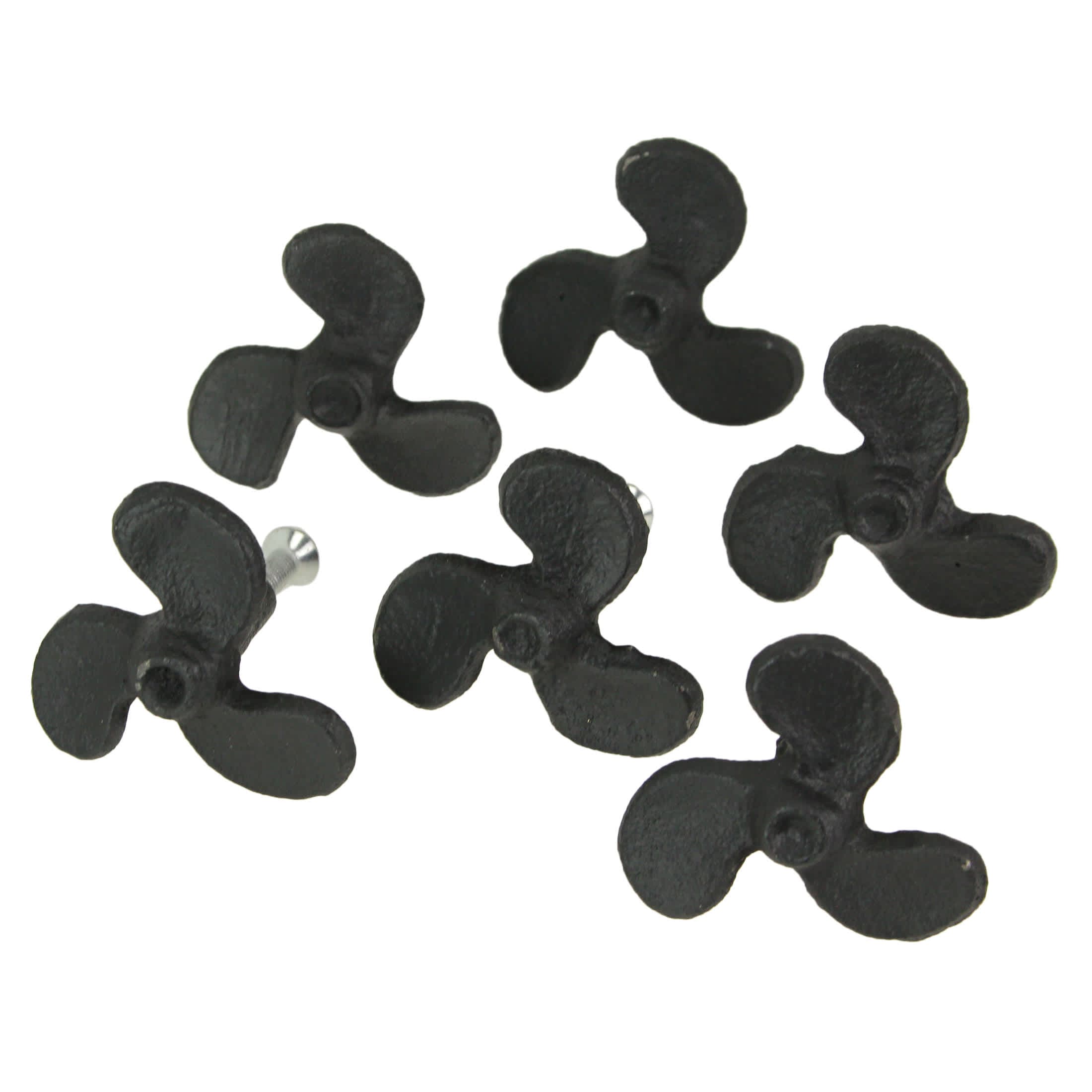 Zeckos ZKO-99307 Set of 6 Black Cast Iron Boat Propeller Cabinet Knob Nautical Drawer Pull Decor