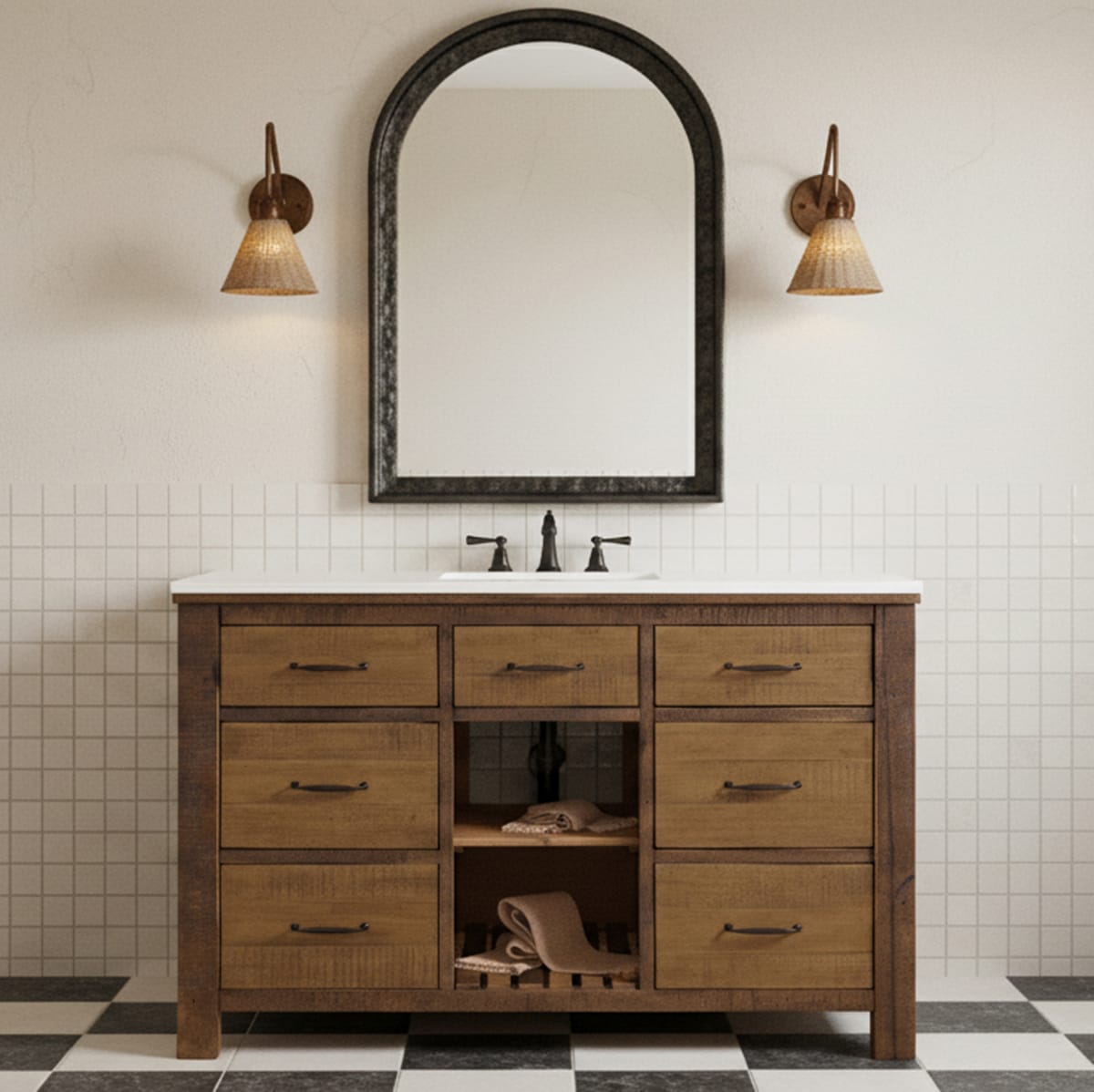 Highbury Furnishings Chamonix 54-in Vintage Pine Undermount Single Sink Bathroom Vanity with White Quartz Top (Fully Assembled)