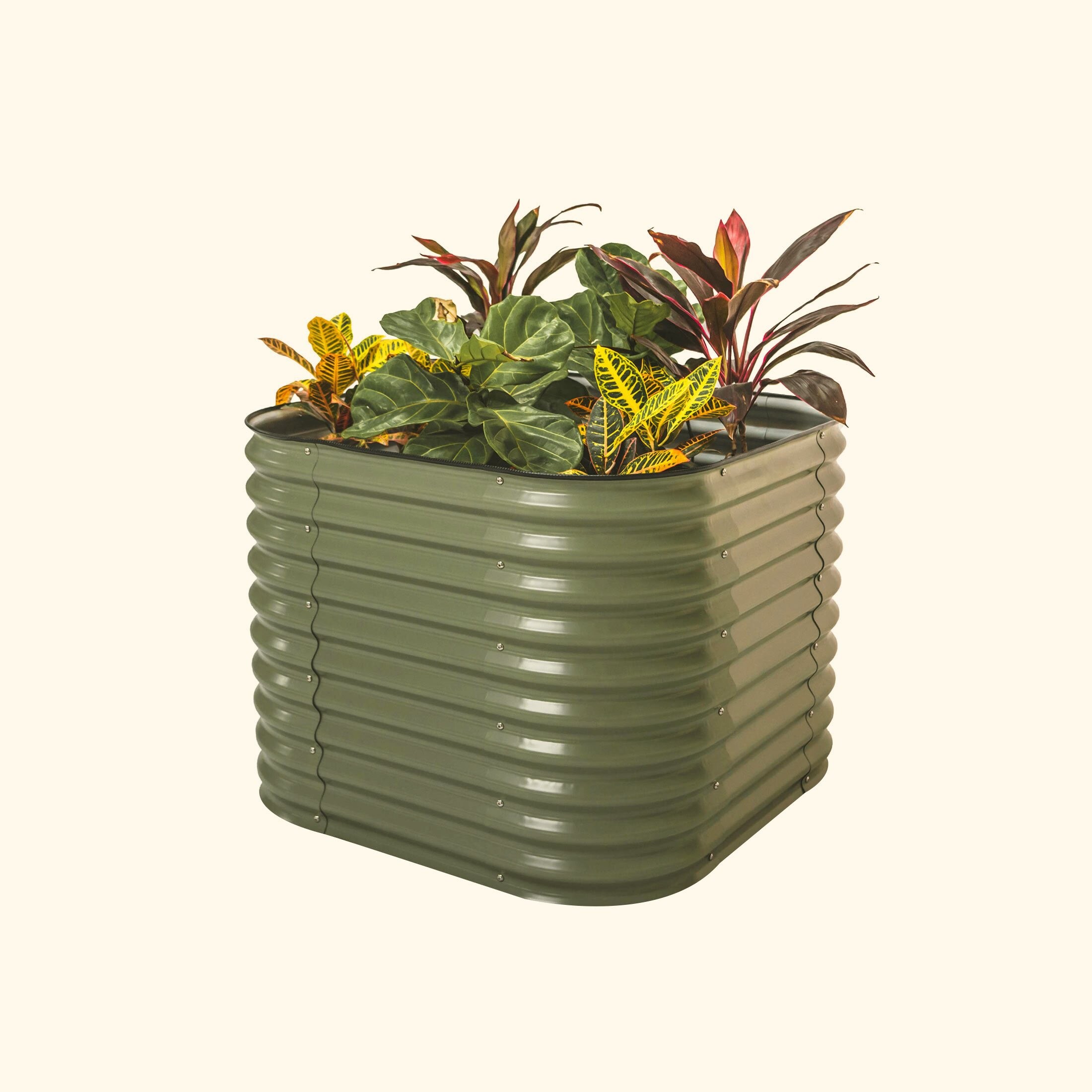 Vego Garden VB4N132G 33-cu ft 42-in W x 42-in L x 32-in H Olive Green Galvanized Metal Raised Garden Bed