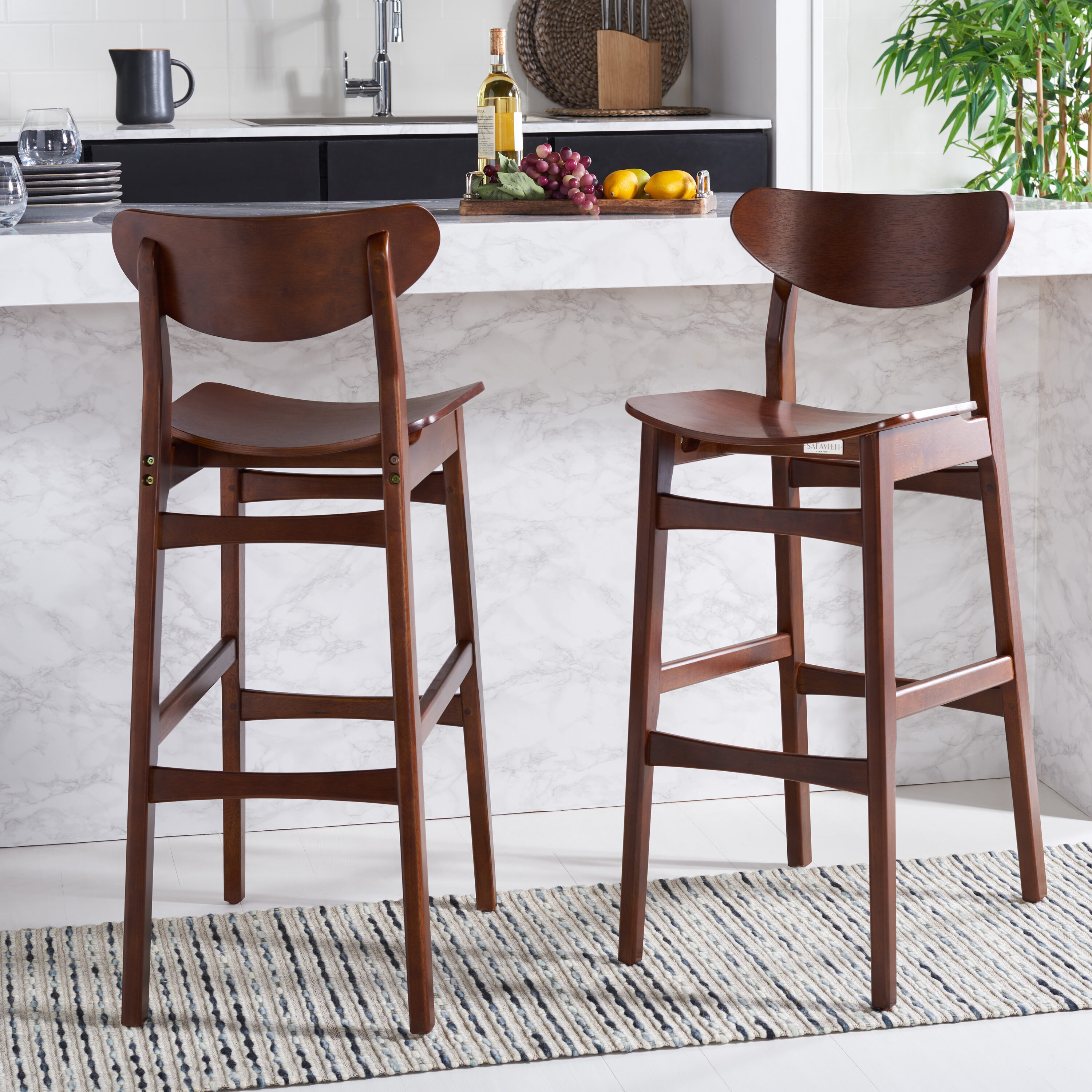 Safavieh BST1500D-SET2 Barstool Walnut 29.53-Inches H Bar height Bucket seat Wood Bar Stool
