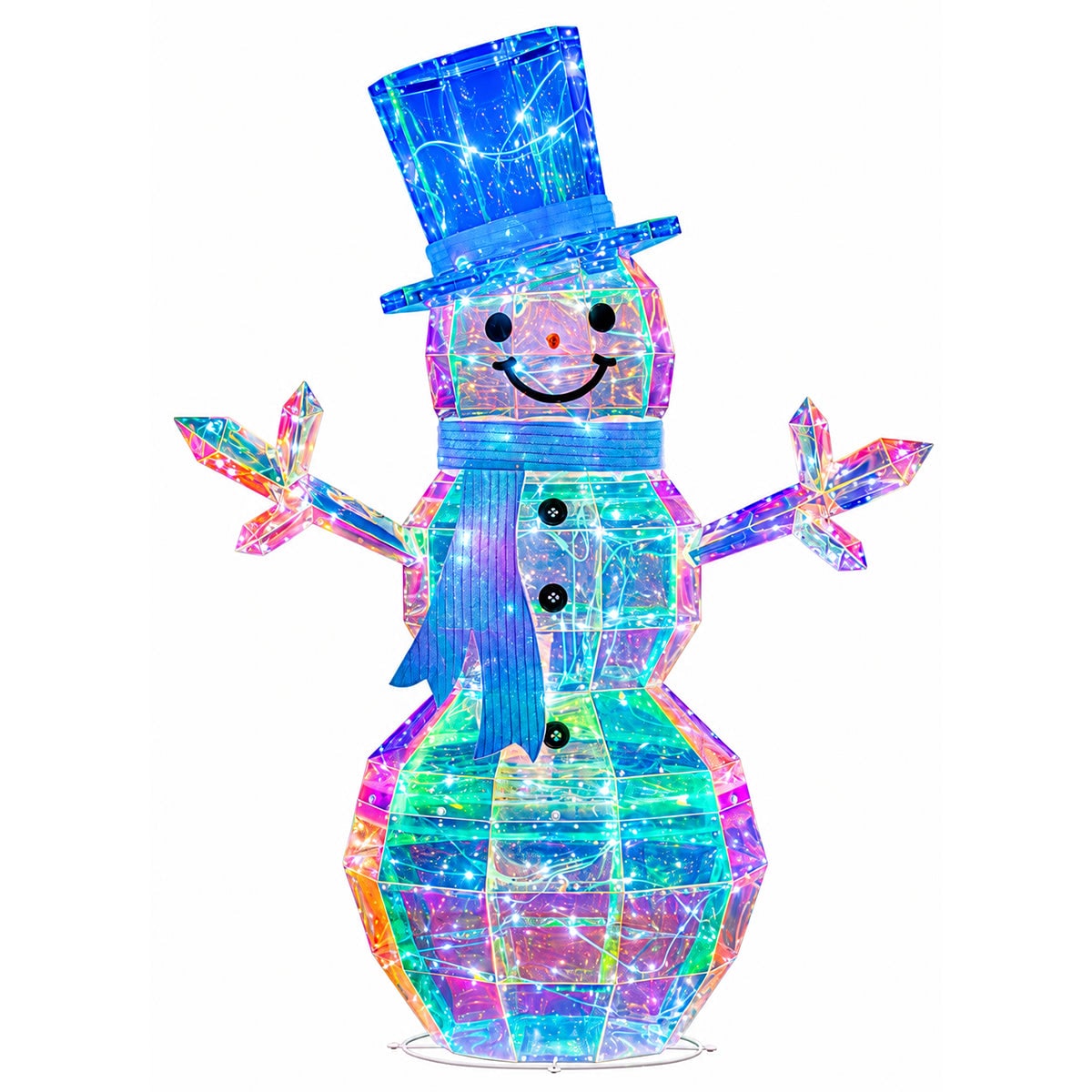 Romswi -  1-Pack 4 FT 2.5D Iridescent Prismatic Snowman Lighted Outdoor Christmas Decoration with...