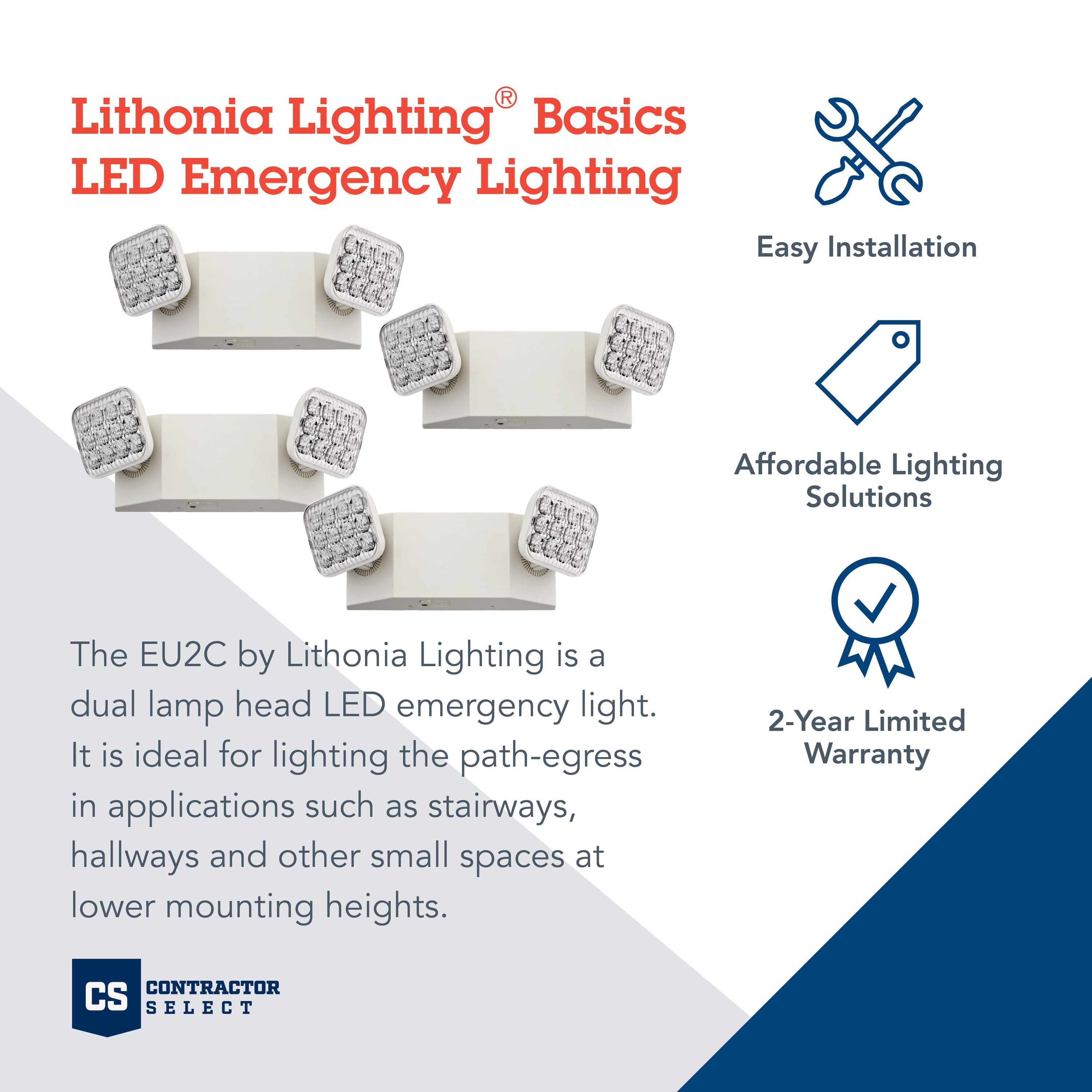 Lithonia Led Emergency Light with 2 Led Lamps EU2C M6