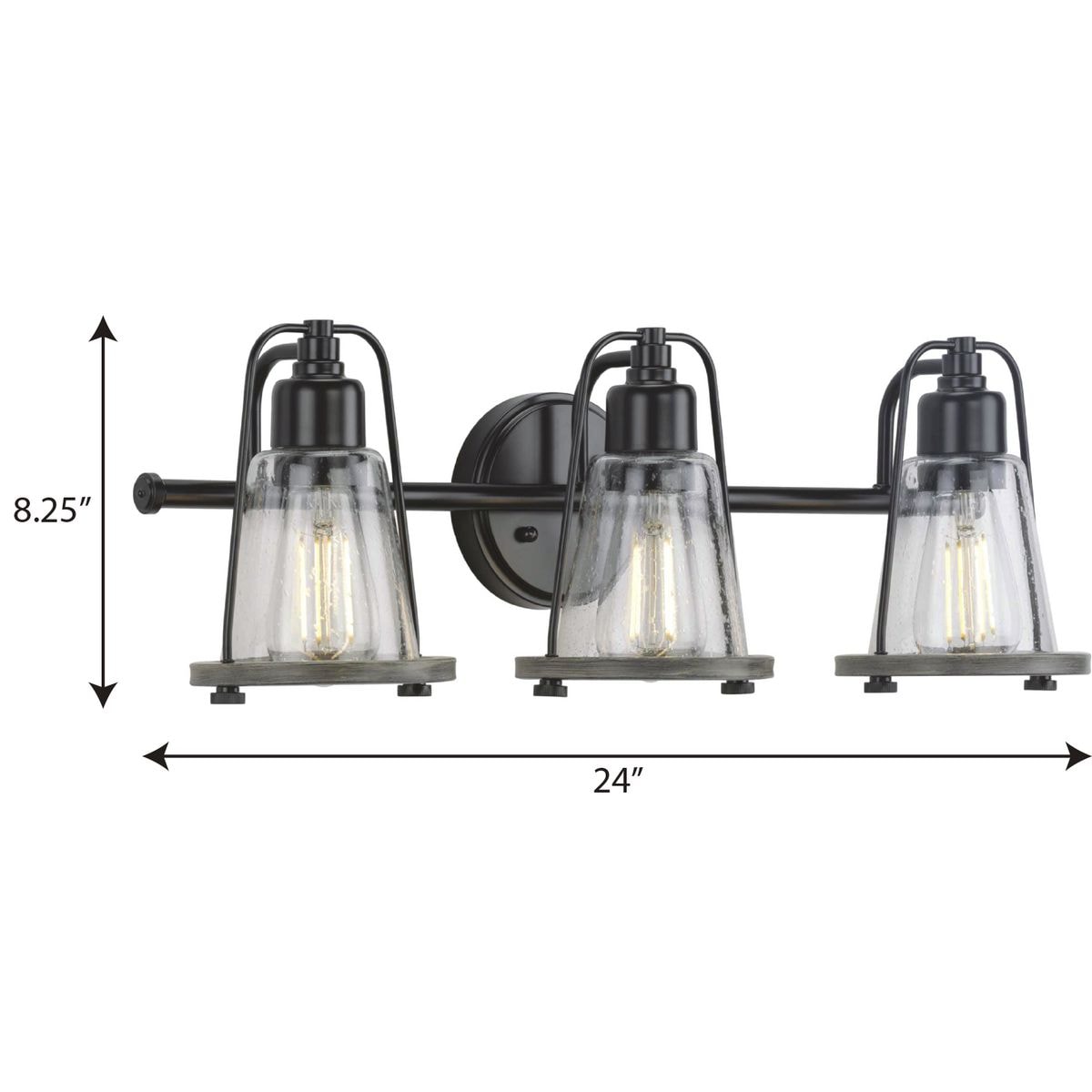 Matte Black Steel 3-Light Bath Vanity with Clear Seeded Glass