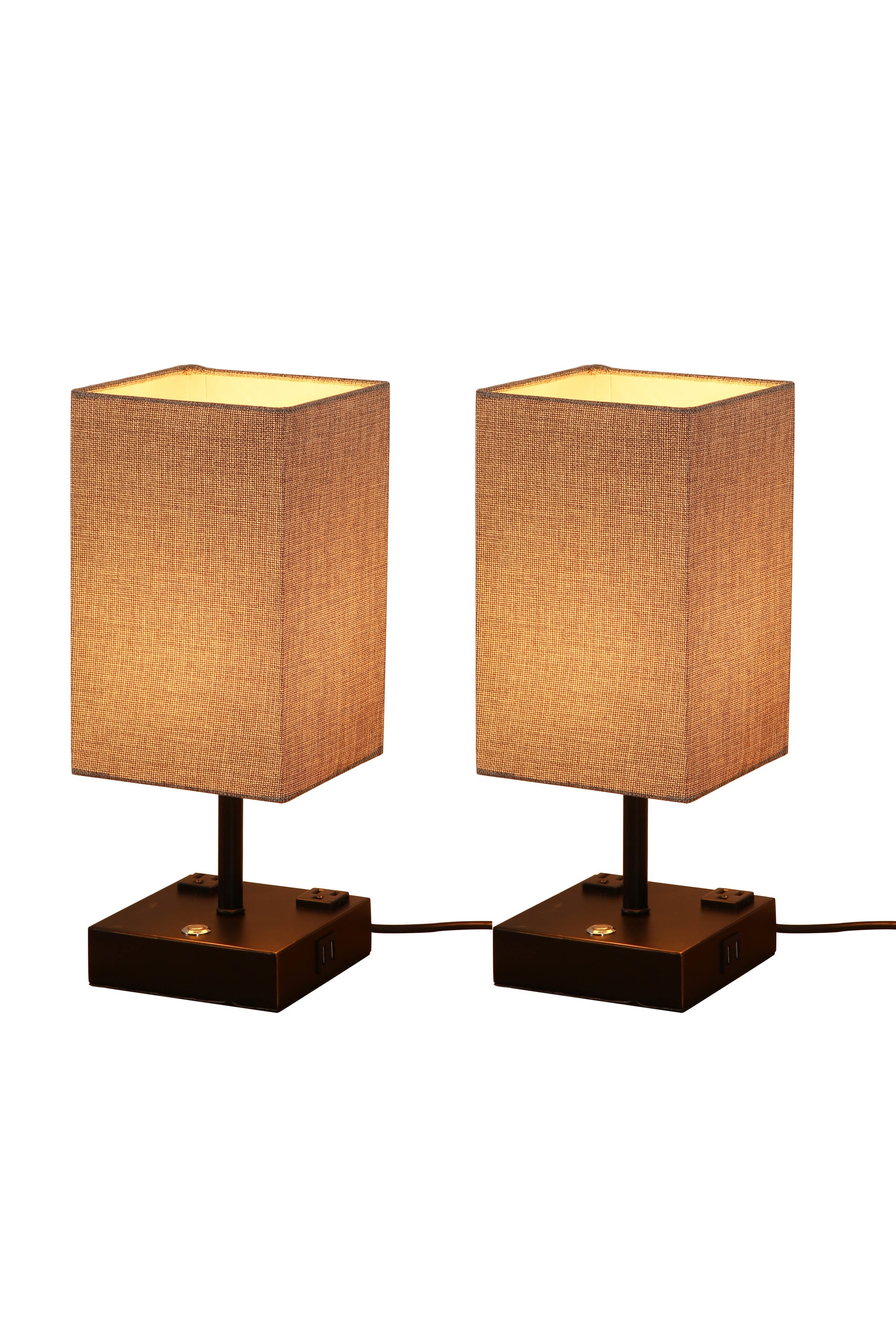 Cedar Hill Table lamp with USB charge port and AC outlets Black LED Touch  Table Lamp with Fabric Shade (Set of 2) in the Table Lamps department at