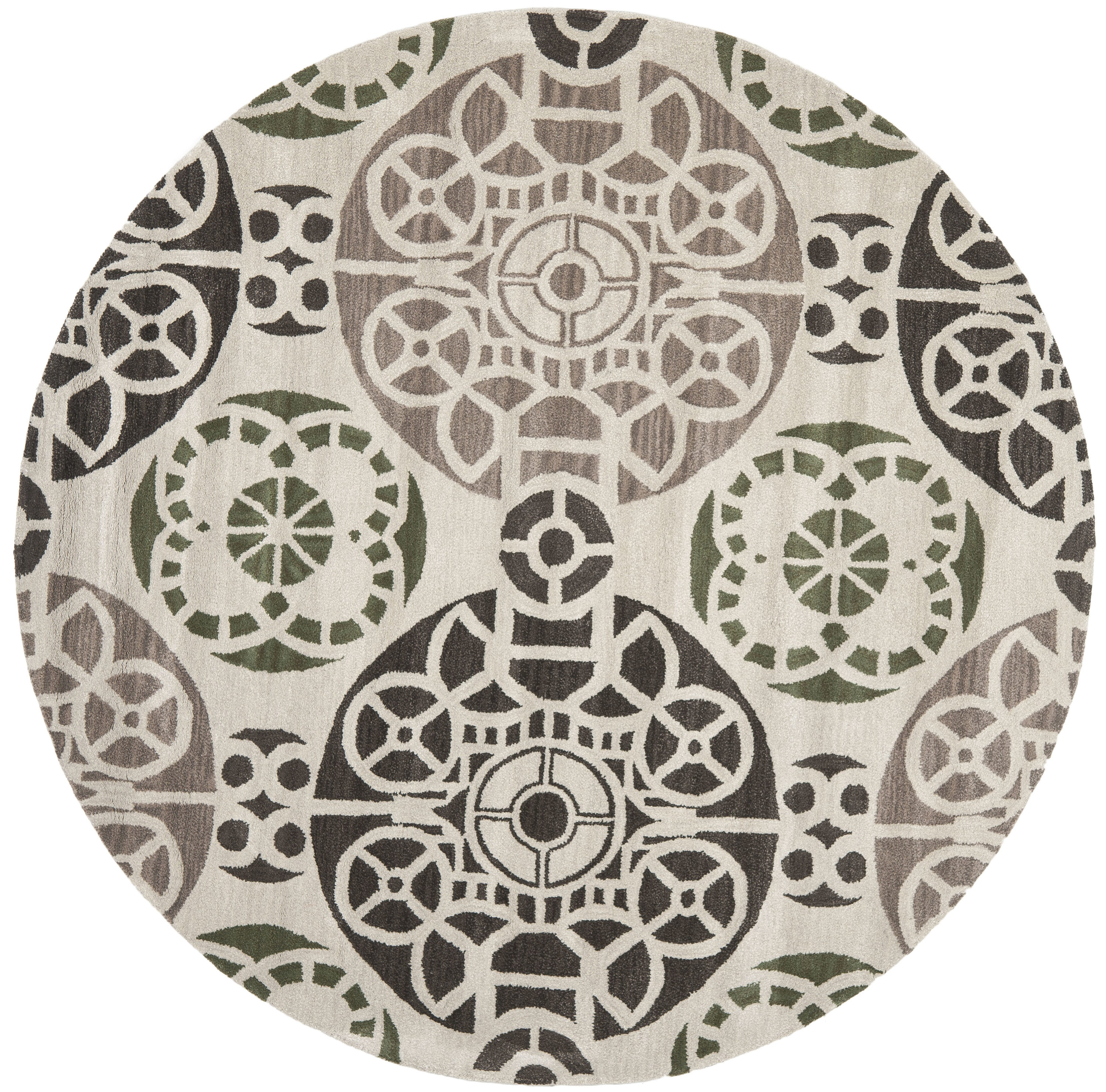 Safavieh WYD376B-7R Wyndham Hutton 7 x 7 (ft) Tufted Wool Ivory/Brown Round Indoor Abstract Bohemian/Eclectic Area rug