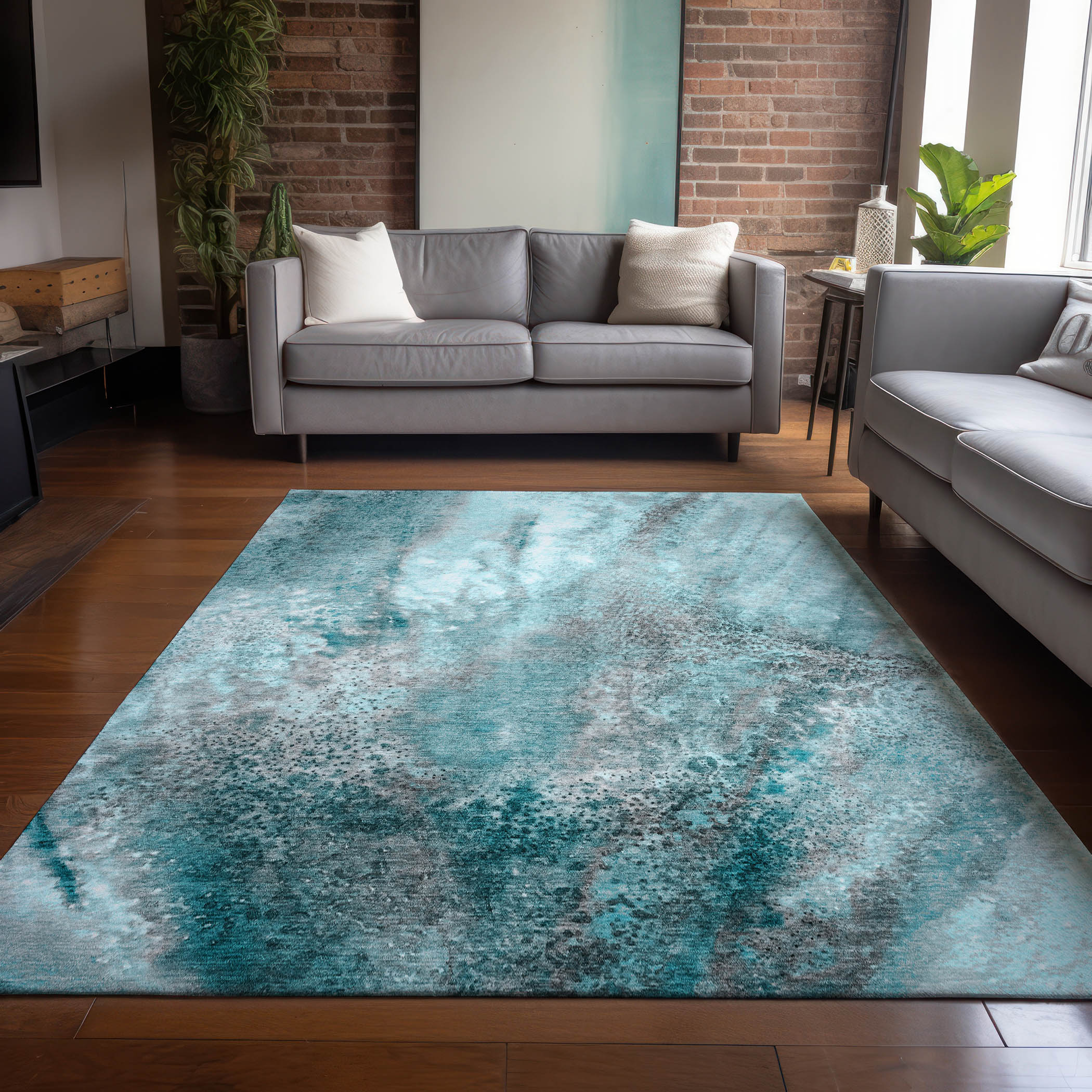 Addison Rugs ACN505TE9X12 Chantille ACN505TE 9 x 12 (ft) Polyester Teal Rectangular Indoor/Outdoor Abstract Machine washable Area rug