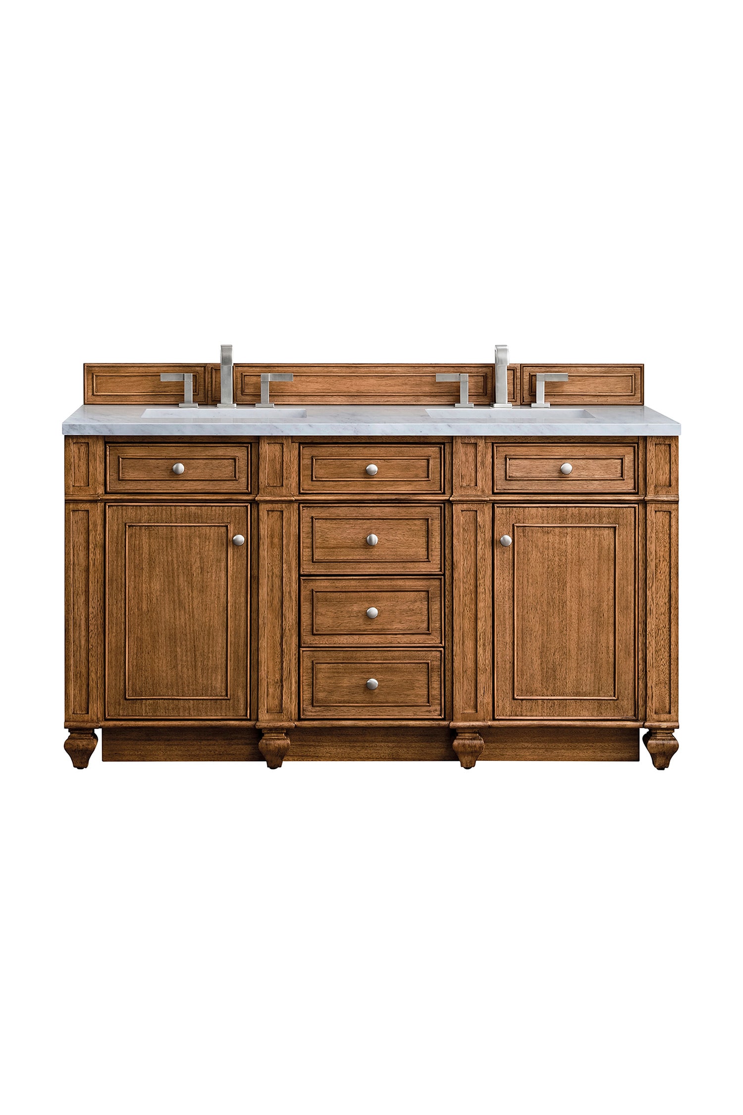 James Martin Vanities 157-V60D-SBR-3AF Bristol 60-in Saddle Brown Undermount Double sink Bathroom Vanity with Arctic Fall Solid surface Top