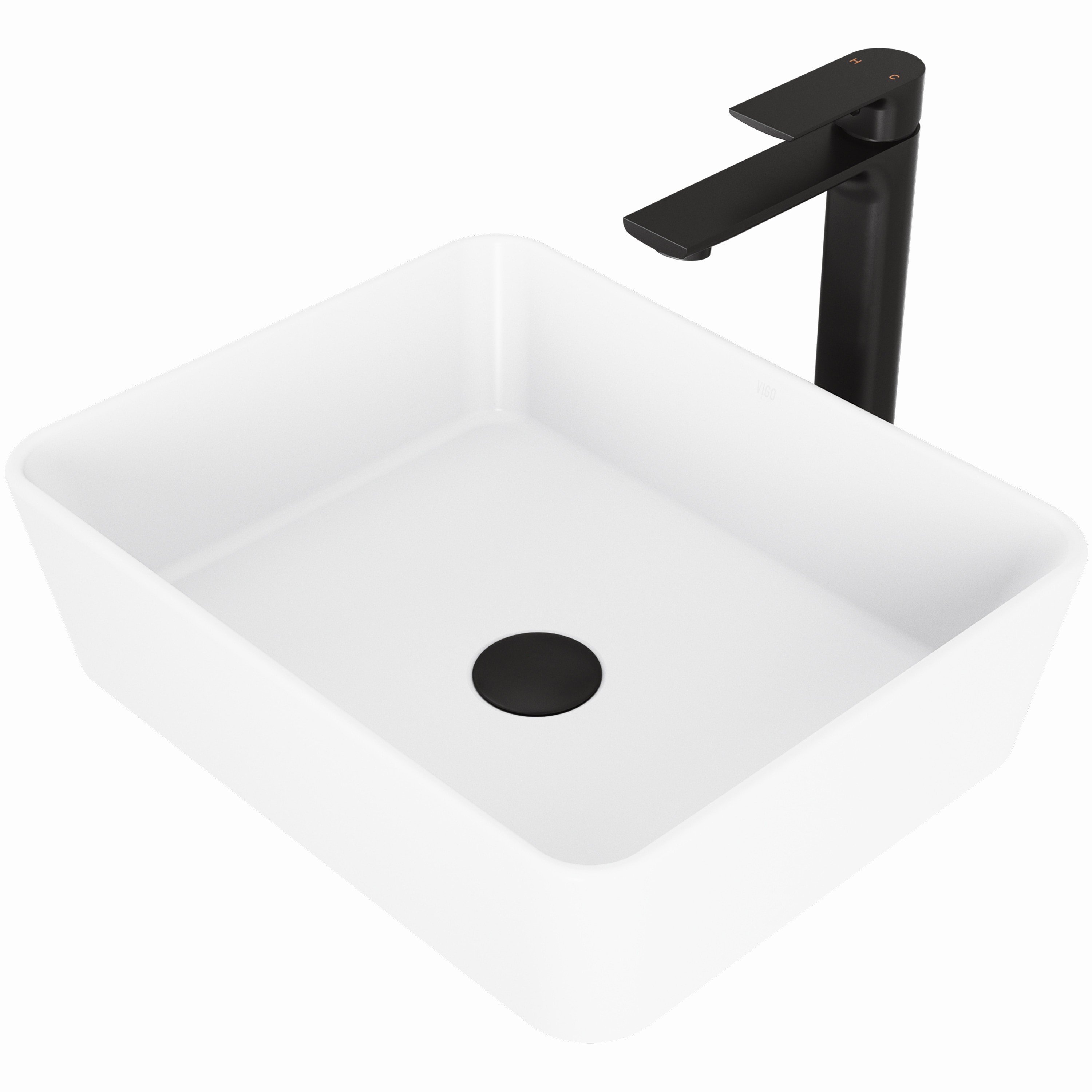 VIGO VGT1275 Vessel sink Matte White Matte Stone Vessel Rectangular Modern Bathroom Sink with Faucet and Drain Included (18-in x 14-in)