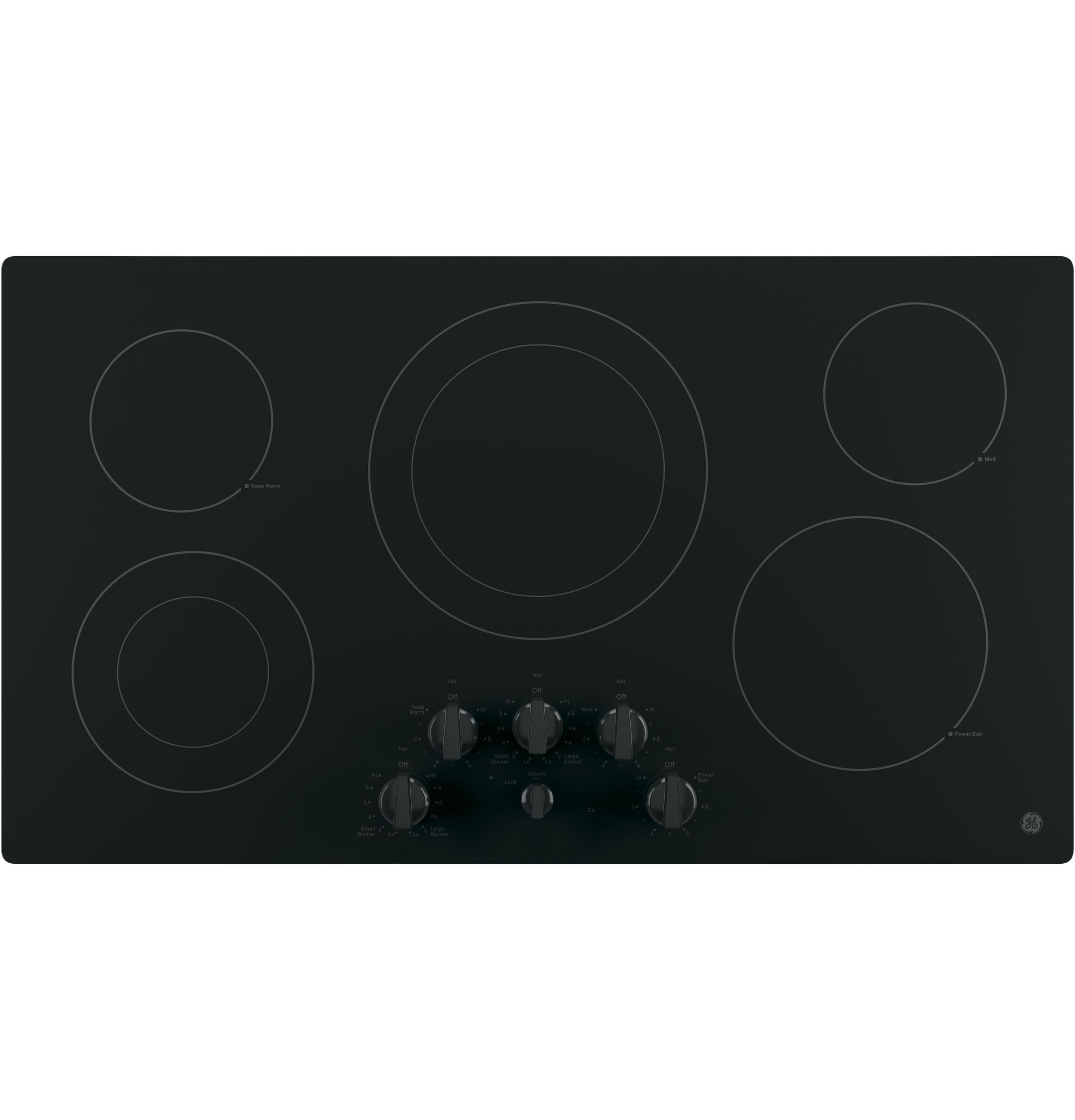 GE JP3536DJBB 36-in 5 Elements Smooth Surface (Radiant) Black Electric Cooktop