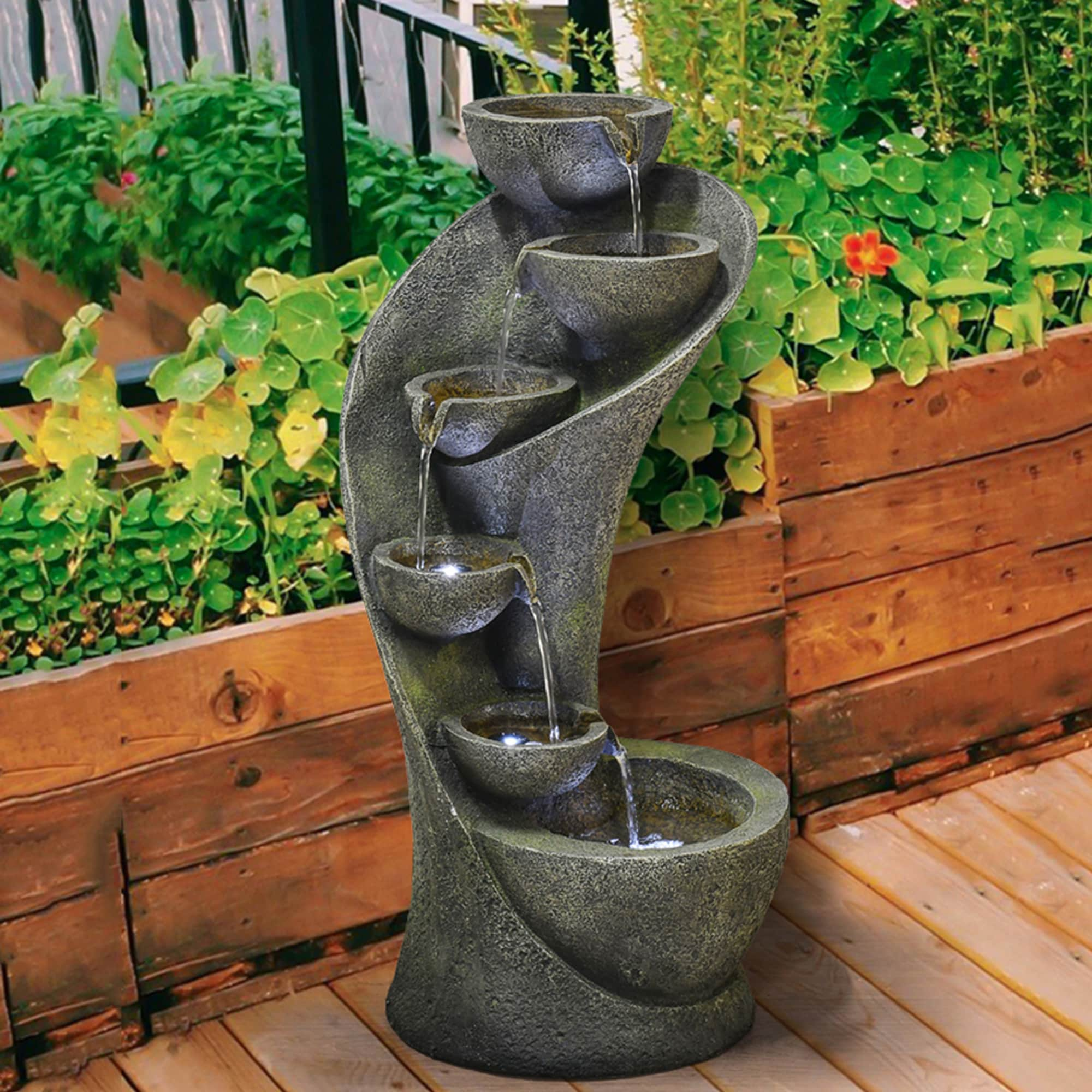 Watnature Floor Water Fountain 23.5-in H Resin Tiered Fountain Outdoor ...