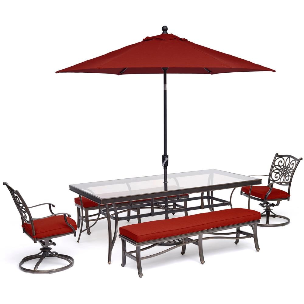 Hanover TRADDN5PCSW2GBN-SU-R traditions 5-Piece Red Patio Dining Set with Red Cushions