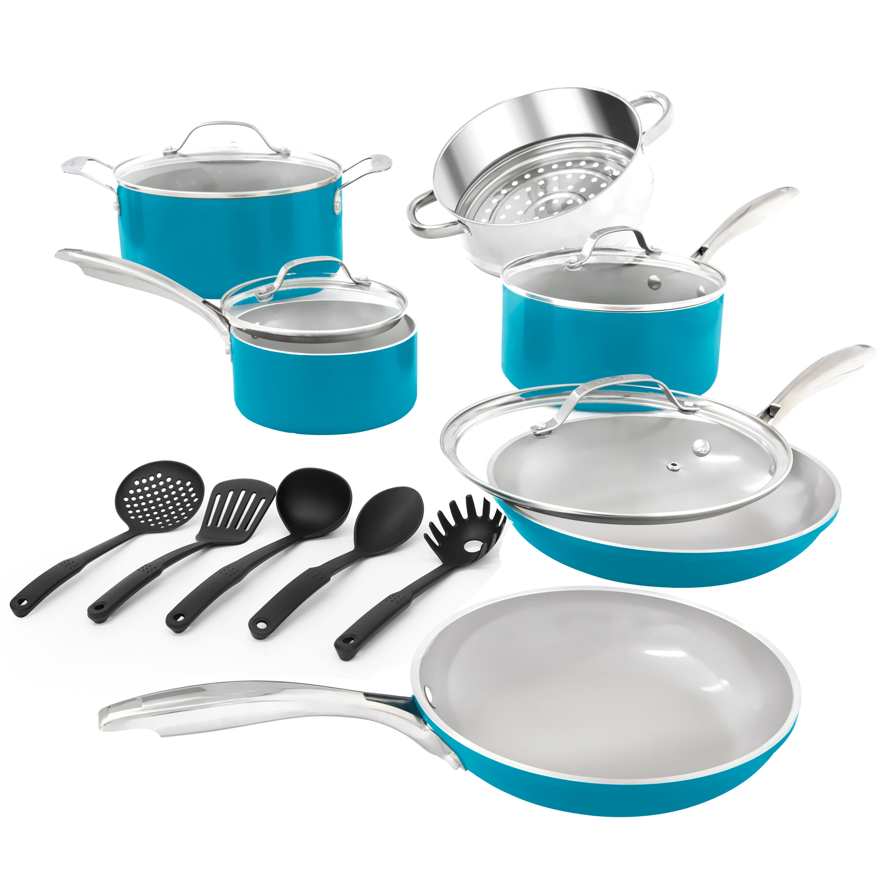 Gotham Steel 15-Piece Blue Nonstick Aluminum Cookware Set