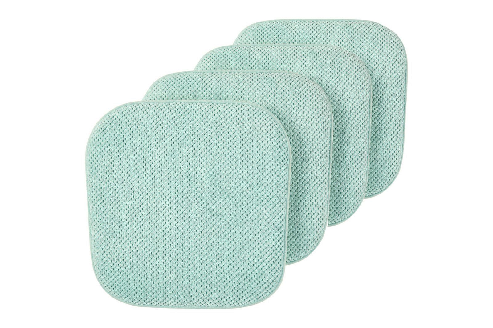 KATE AURORA Non Slip Chenille Premium Memory Foam Chair Cushions 4 Pack 16 in W x 16 in L Aqua
