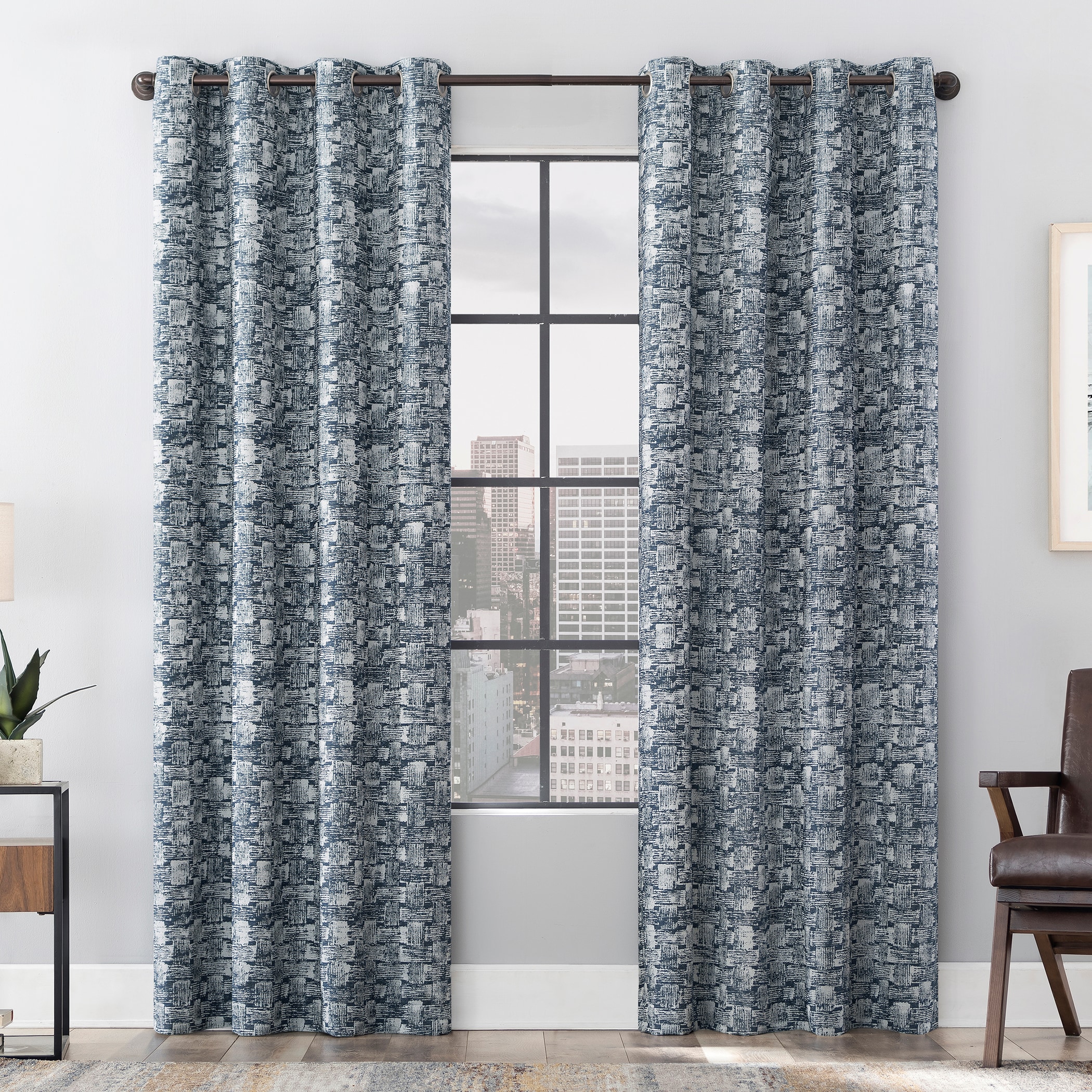 Scott Living 84-in Blue Blackout Standard Lined Grommet Single Curtain ...