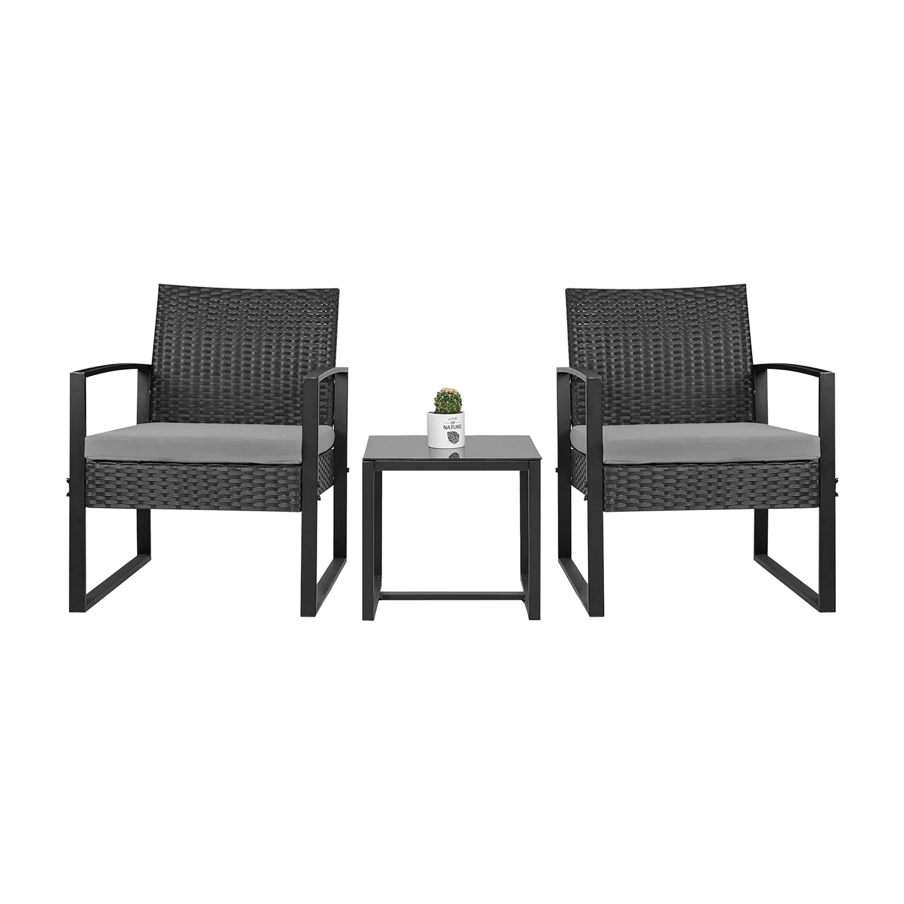 Vineego LS-LCRC813S40 3 -Piece Patio Conversation Set with Gray Cushions