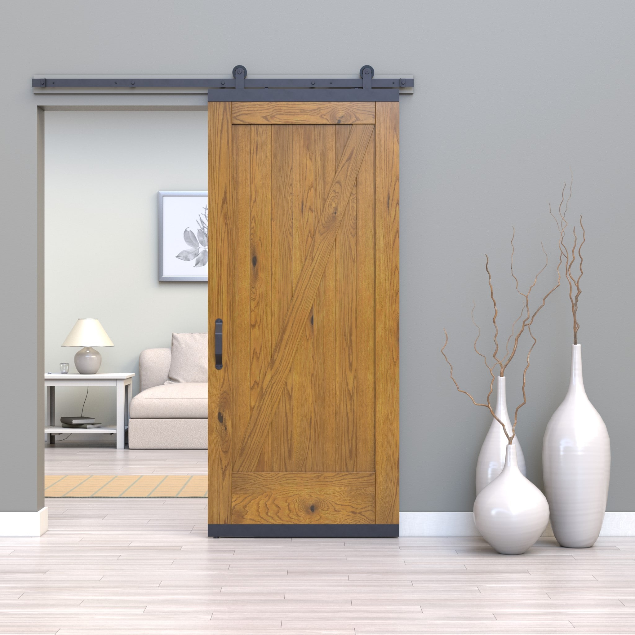 JELD-WEN LOWOLJW248800111 36-in x 96-in Khaki Z-frame White oak Wood Solid core Single Barn Door (Hardware Included)