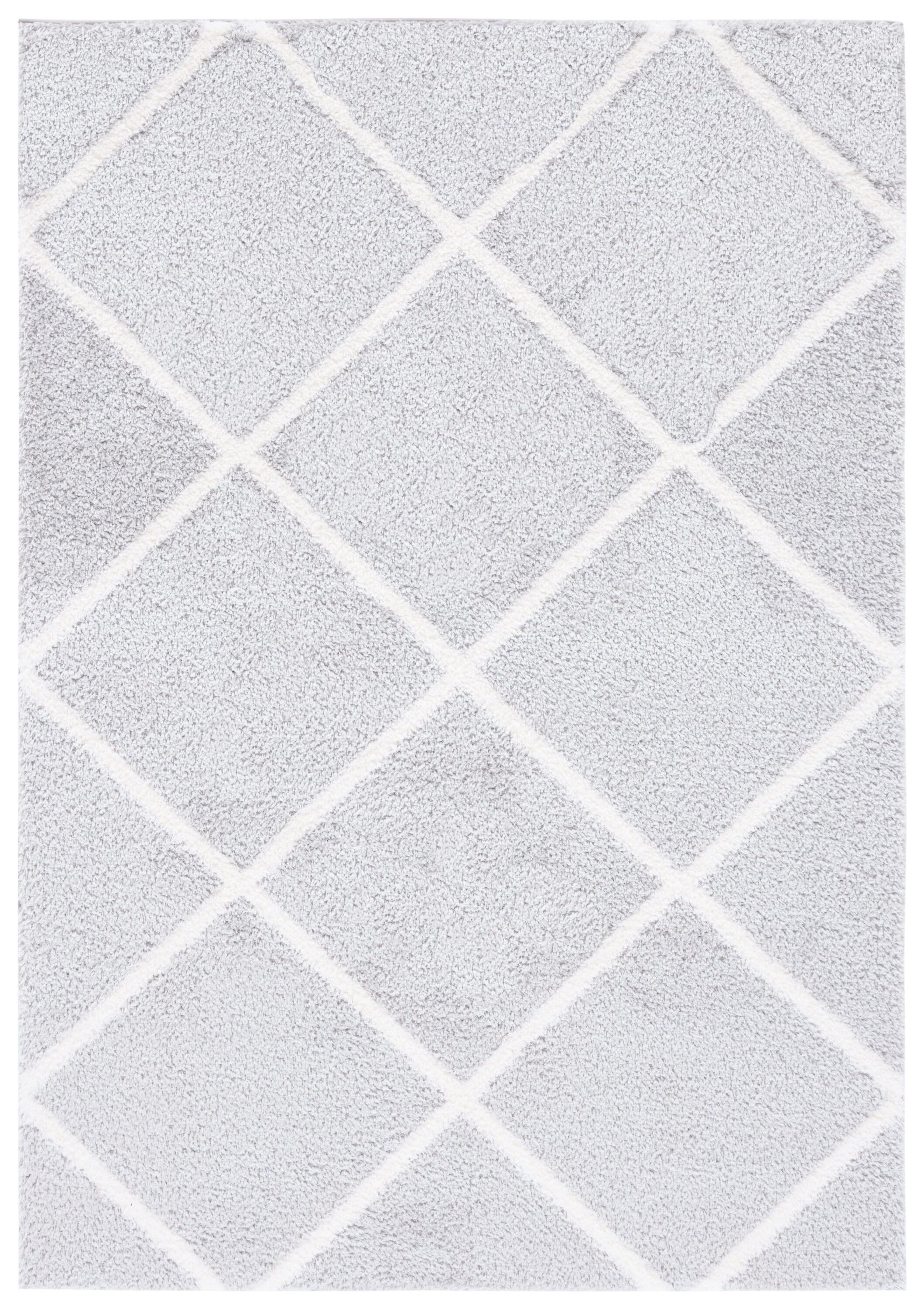 Light Grey and White Rectangular Shag Area Rug 5' x 7'