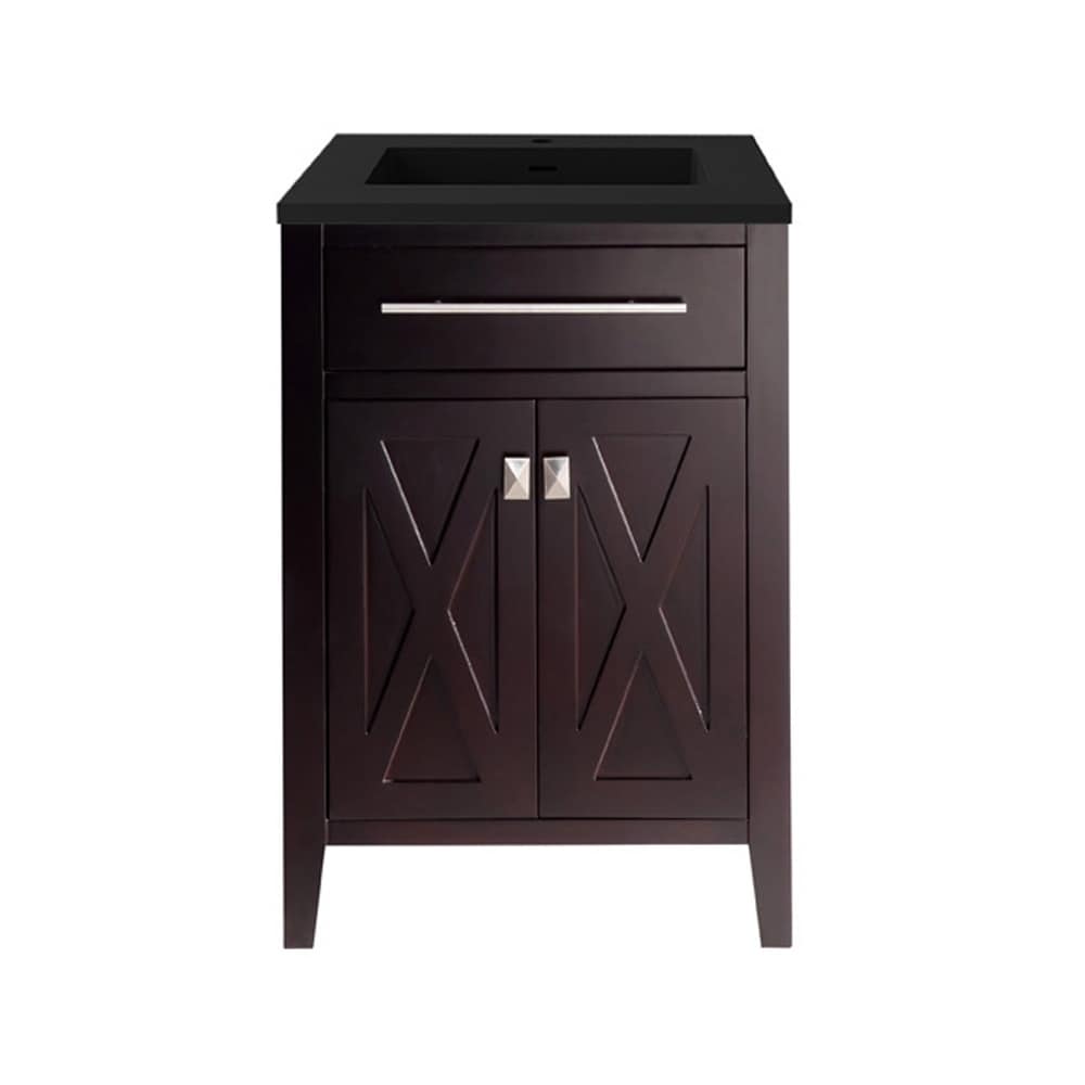 LAVIVA  313YG319-24B-MB 24 inch Brown Vanity with Matte Black Stone Solid Surface Top