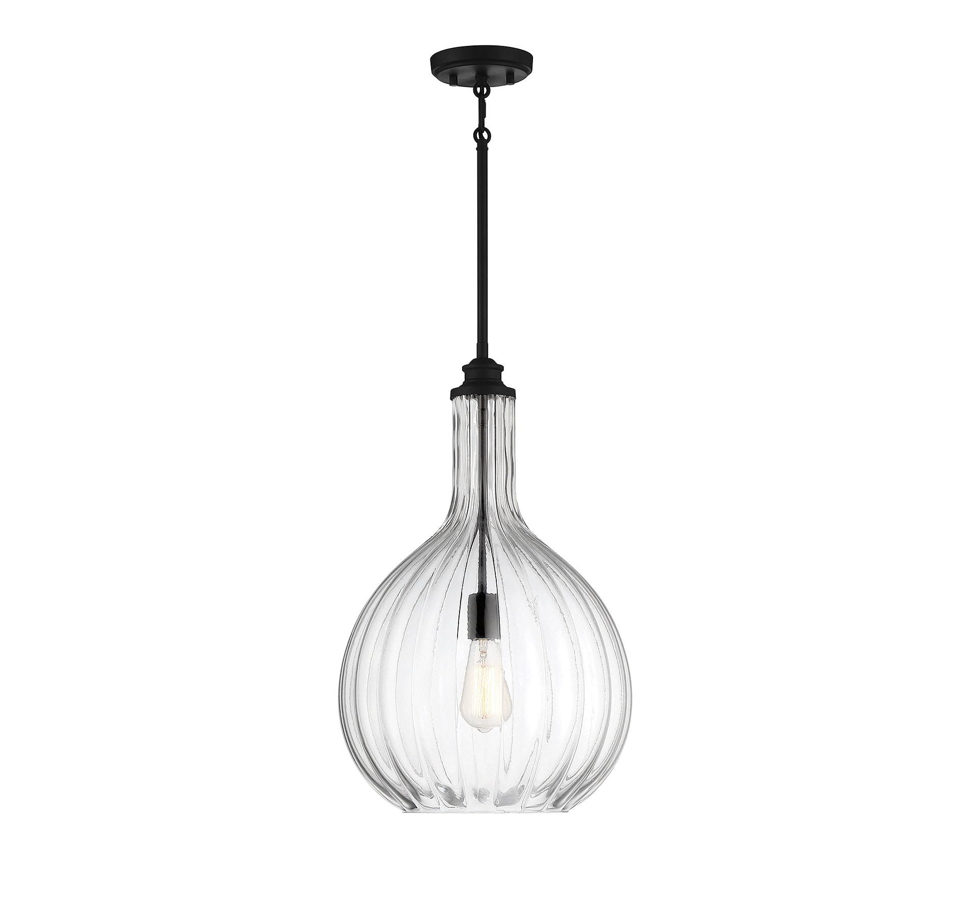 Brandon 22" Matte Black Modern Pendant with Fluted Glass Shade