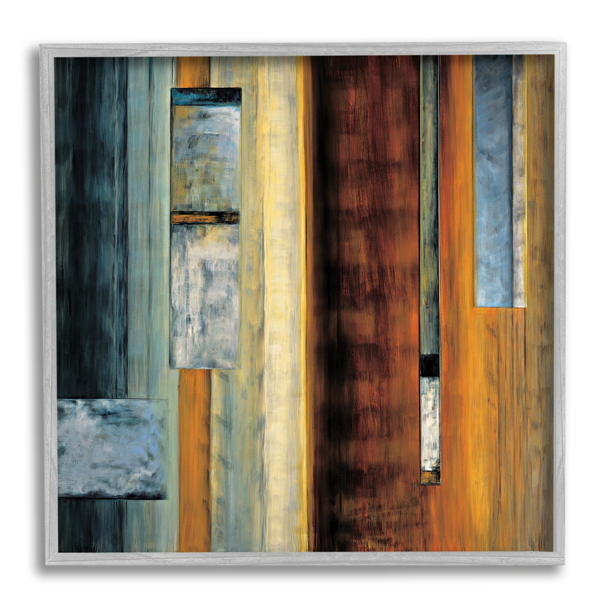 Stupell Industries AE-611-GFF-17X17 Rustic Rectangular Abstraction Brown Orange Blue Aaron Summers Framed 17-in H x 17-in W Abstract Print