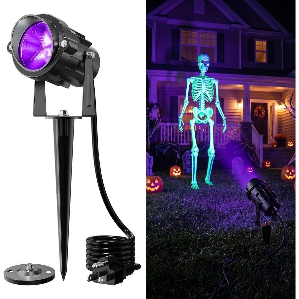 Axinabu  2 Pack UV Blacklight Spotlight with 4.92ft Cord for Halloween Decorations and Outdoor Lighting