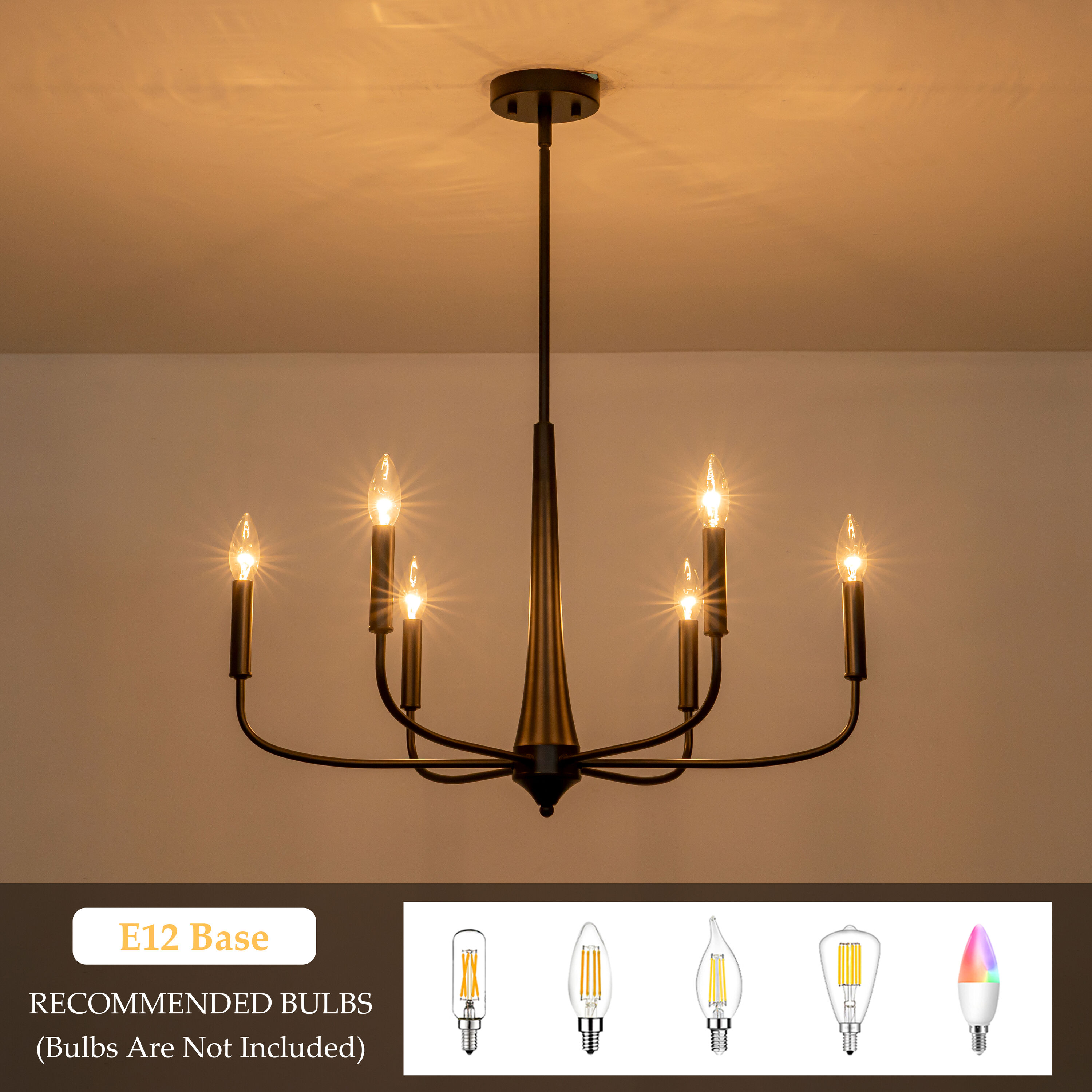 Zjvaive 26-in 6-Light Matte Black Metal Modern Transitional Candle