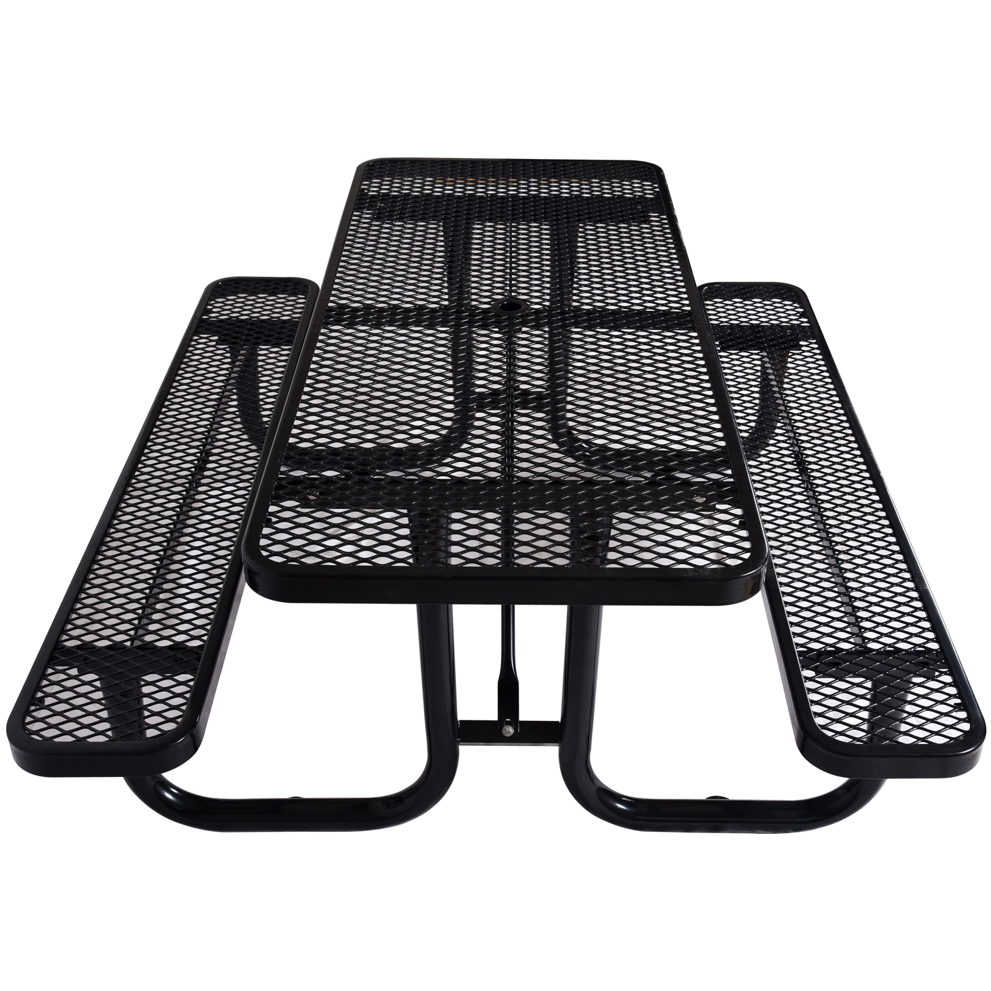 Bayfeve Black Rectangular Outdoor Steel Picnic Table With Umbrella Pole ...