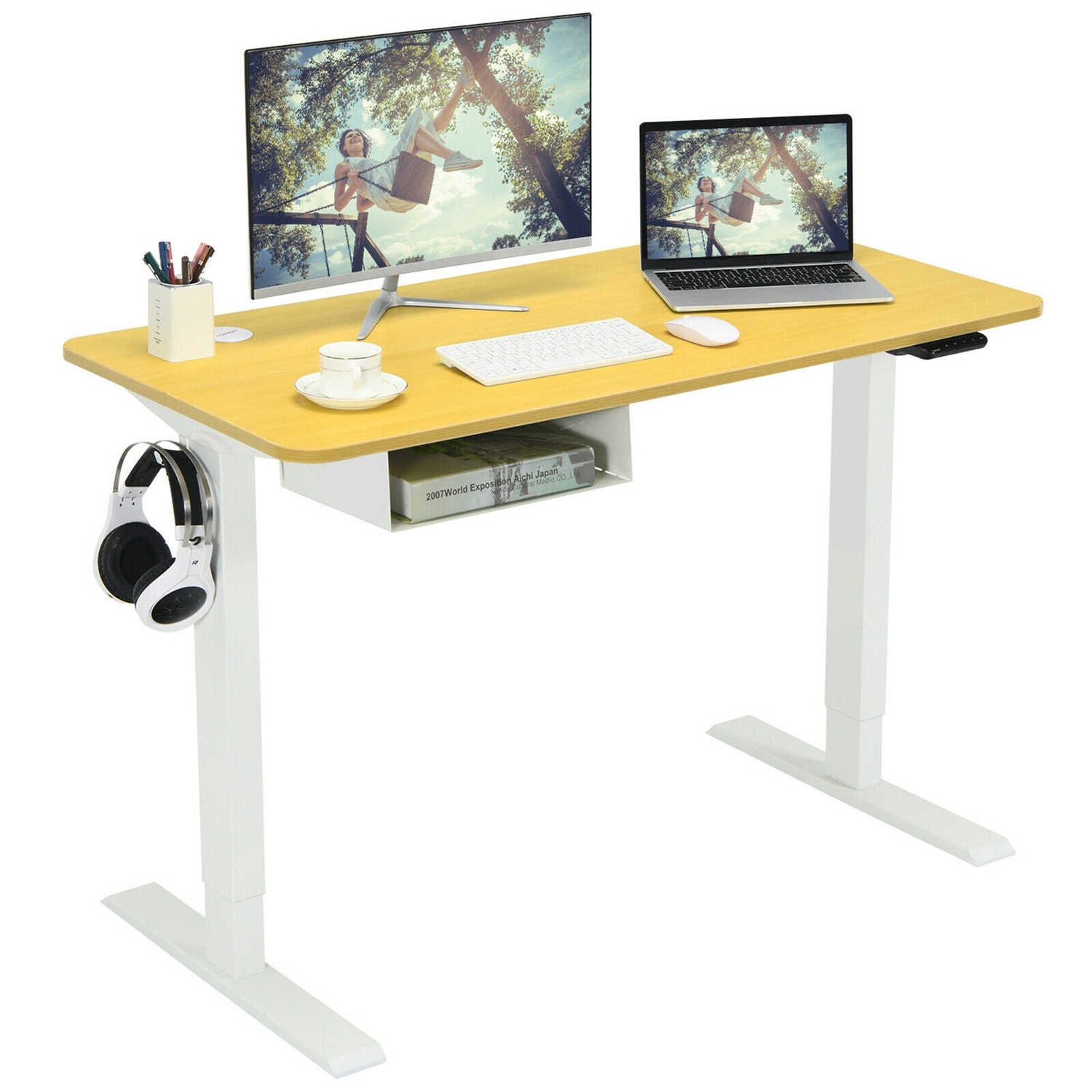 Costway  48 inches Electric Standing Desk Height Adjustable with Control Panel and USB Port Beige