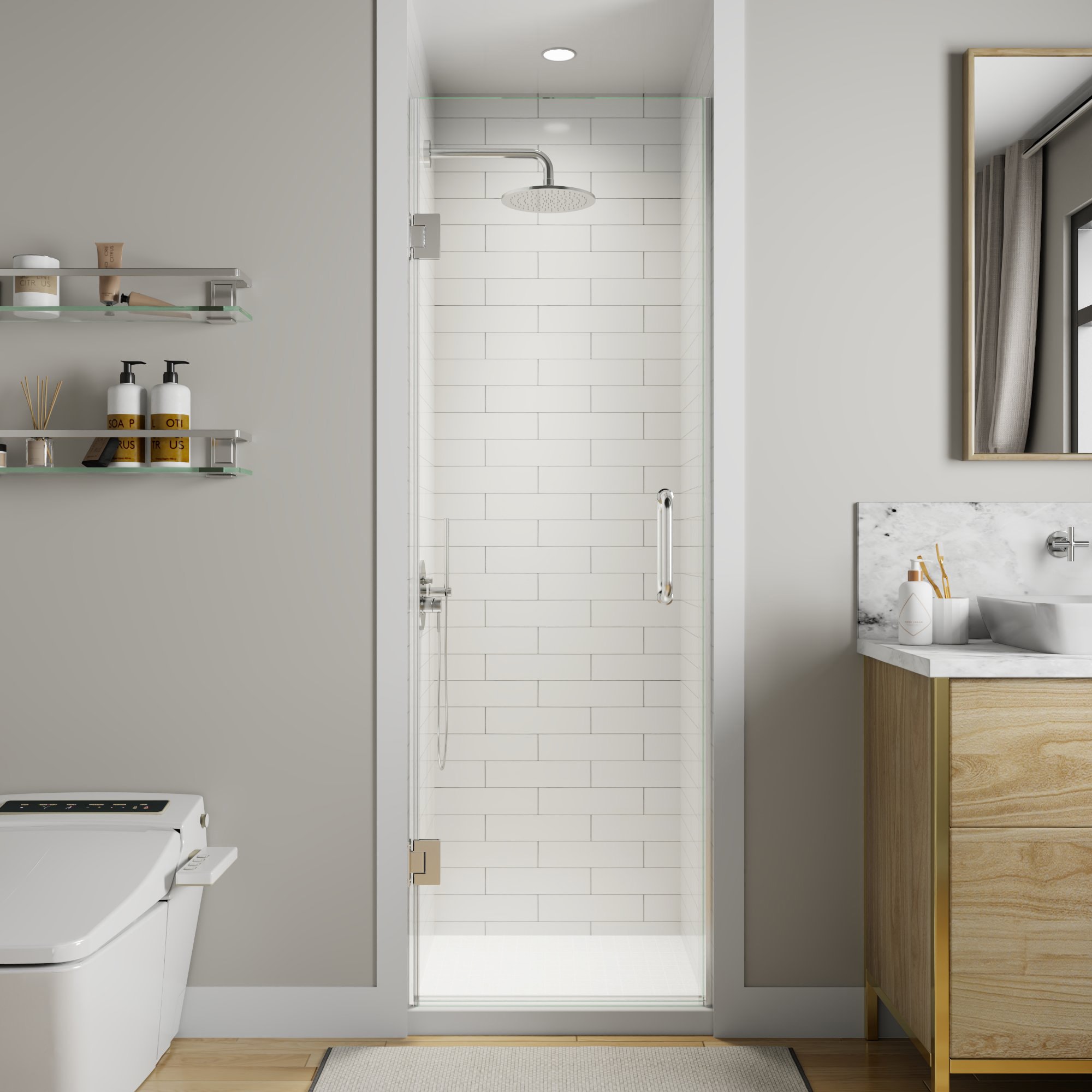 ES-DIY Chrome 24-in to 24-in W x 72-in H Frameless Clear Glass Hinge Alcove Shower Door