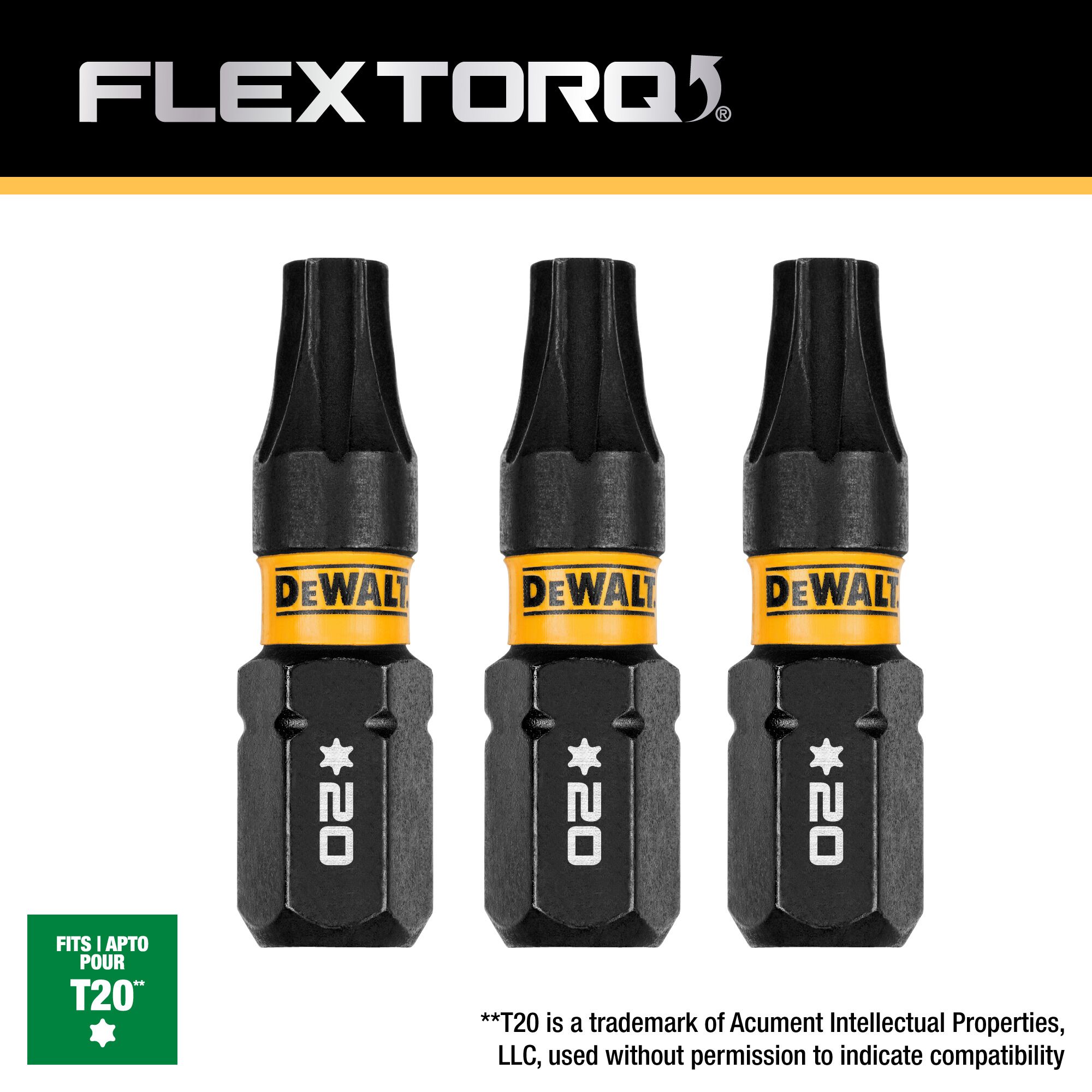 DEWALT DWAF1TX20IR3 Flextorq 1/4-in x 1-in Torx Impact Driver Bit 3 -Piece