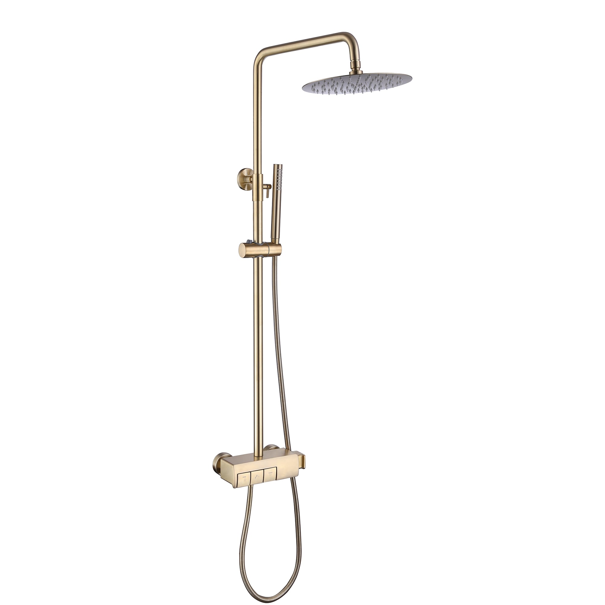 WELLFOR WB-1035 WB Exposed Rainfall Shower System Brushed Gold Dual Head Shower Faucet Bar System with 3-way Diverter Valve Included