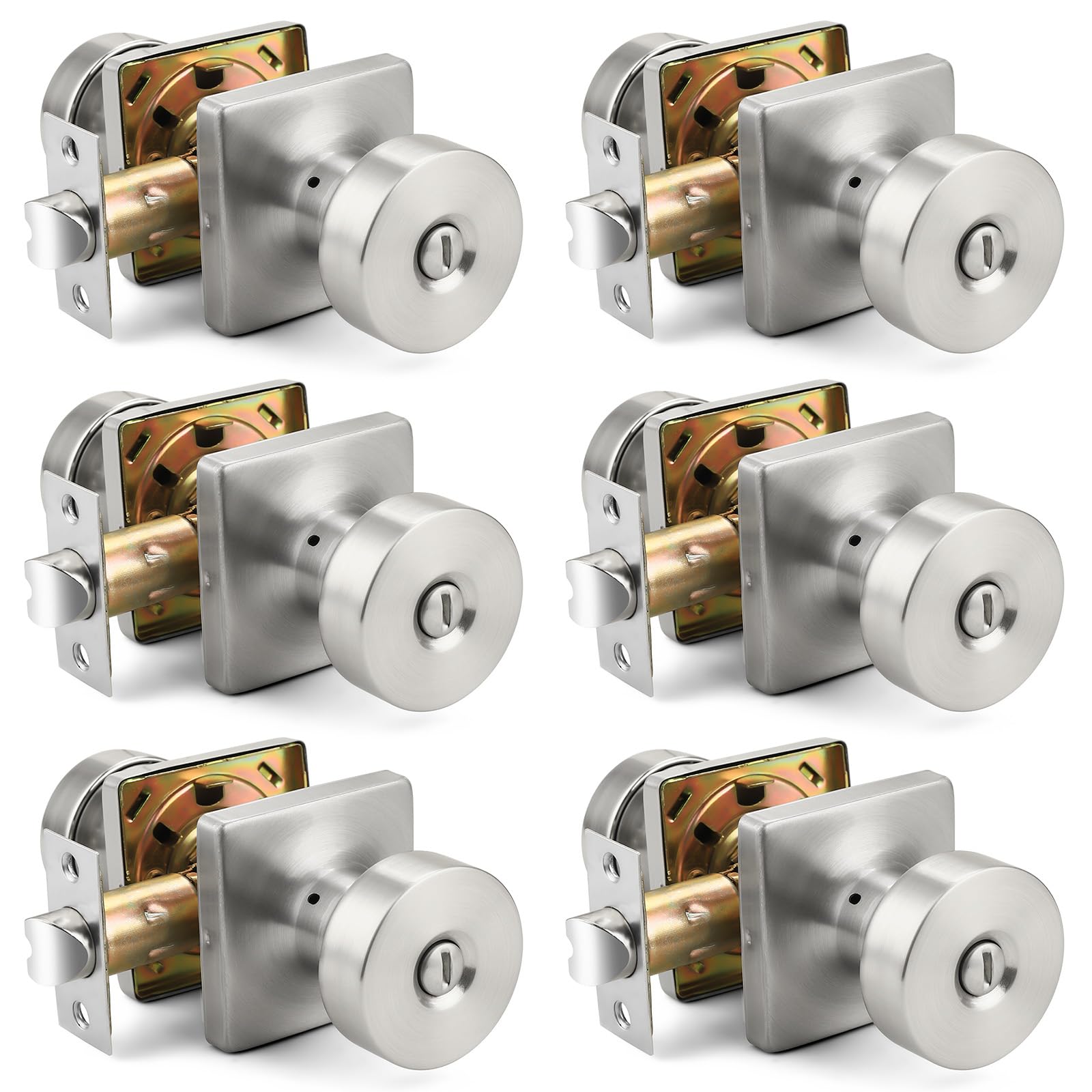 Yichuhaoxi  Privacy Door Knobs Interior Pack Satin Nickel Keyless Locking Classic Square Panel Door Knob for Bedroom Bathroom