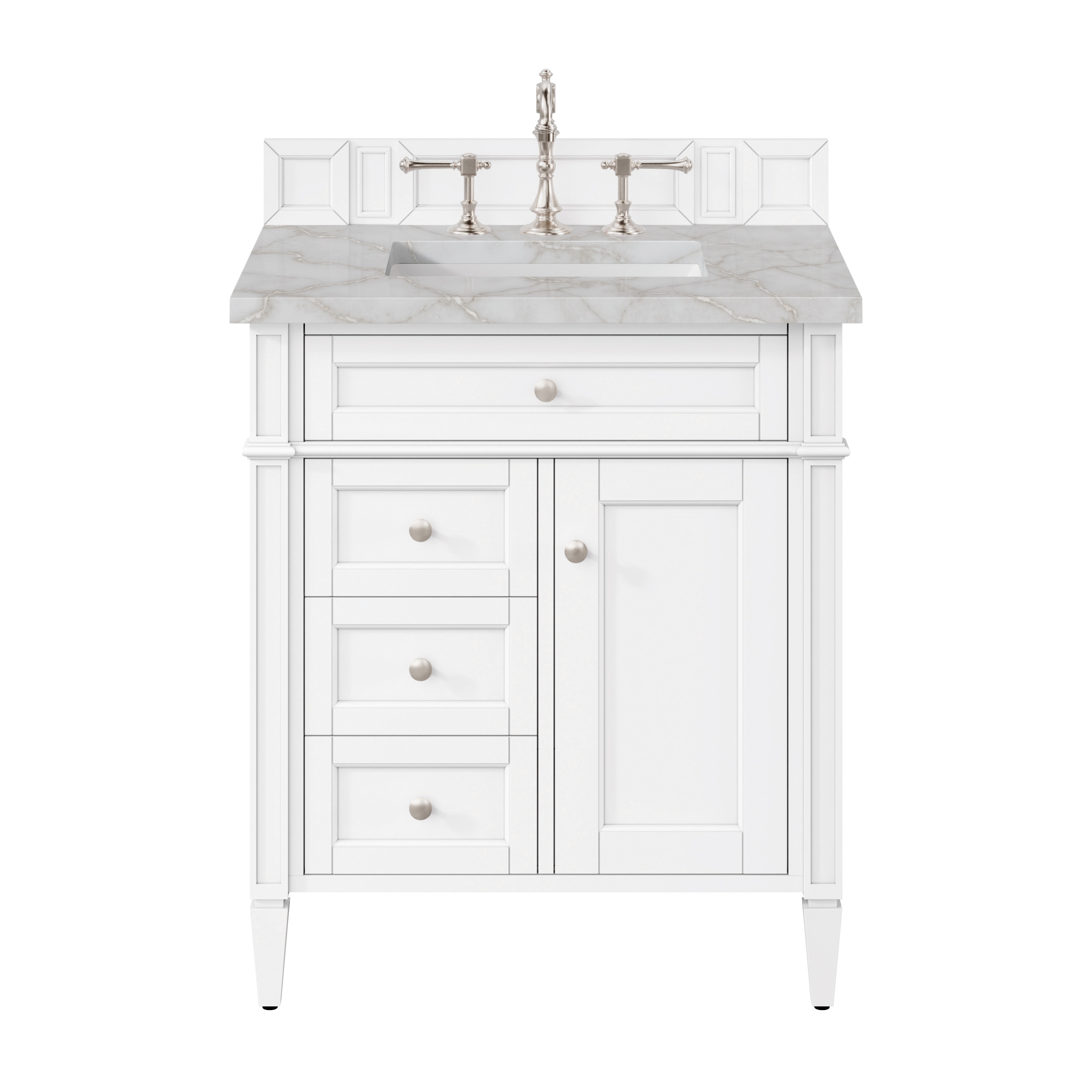 James Martin Vanities 655-V30-BW-3VSL Brittany 30-in Bright White Undermount Single Sink Bathroom Vanity with Victorian Silver Quartz Top