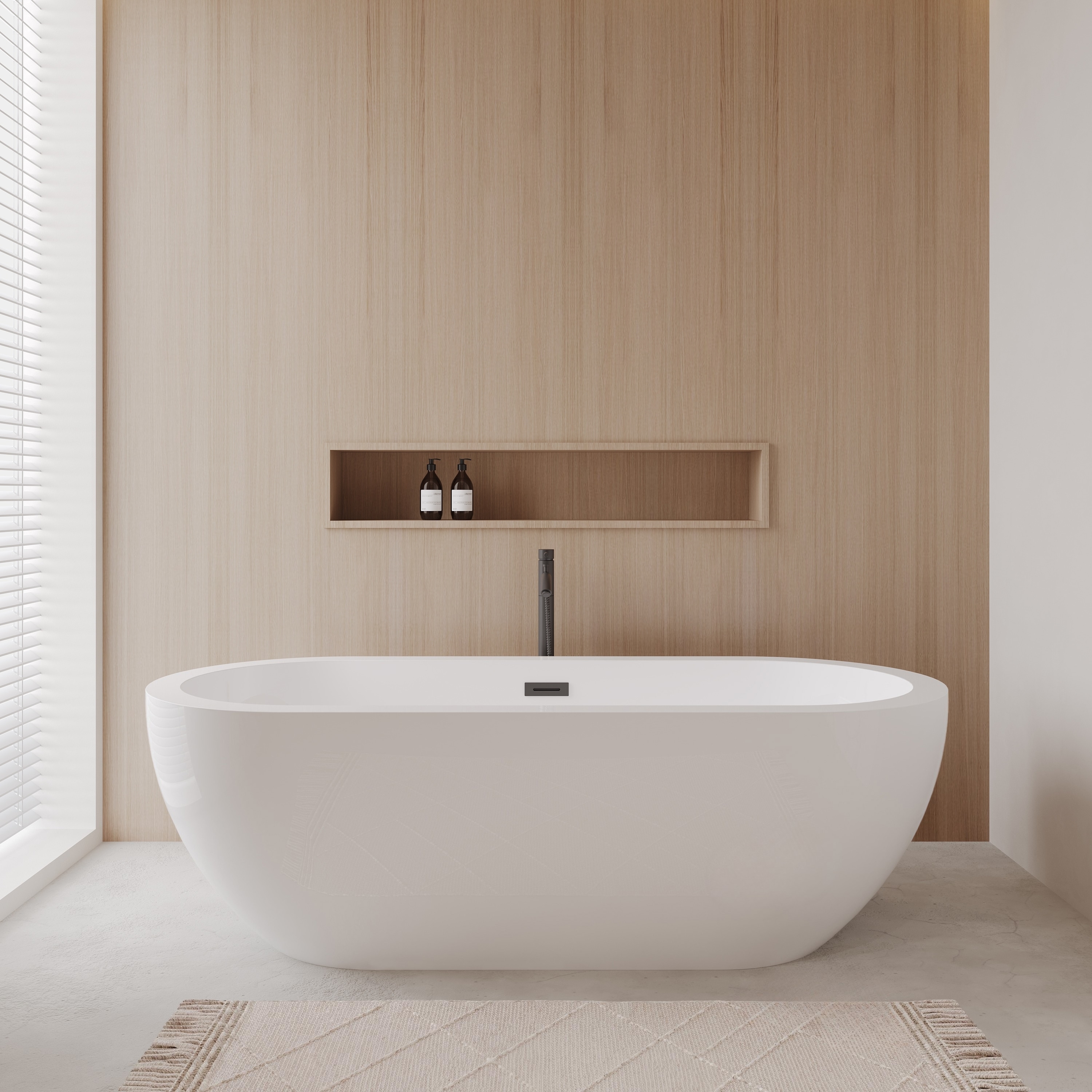 Wyndham Collection Soho 31.25-in x 71.5-in White with Matte Black Trim Acrylic Oval Freestanding Soaking Bathtub with Faucet Hand Shower with Drain ( Center Drain )