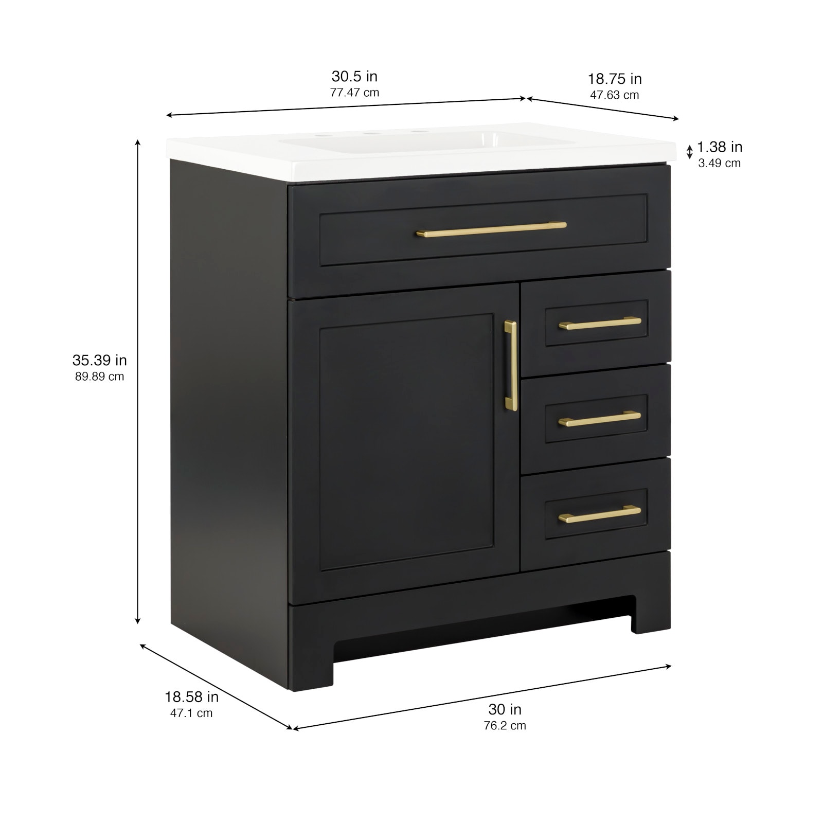 Style Selections Cauley 30-in Black Single Sink Bathroom Vanity with White Cultured Marble Top