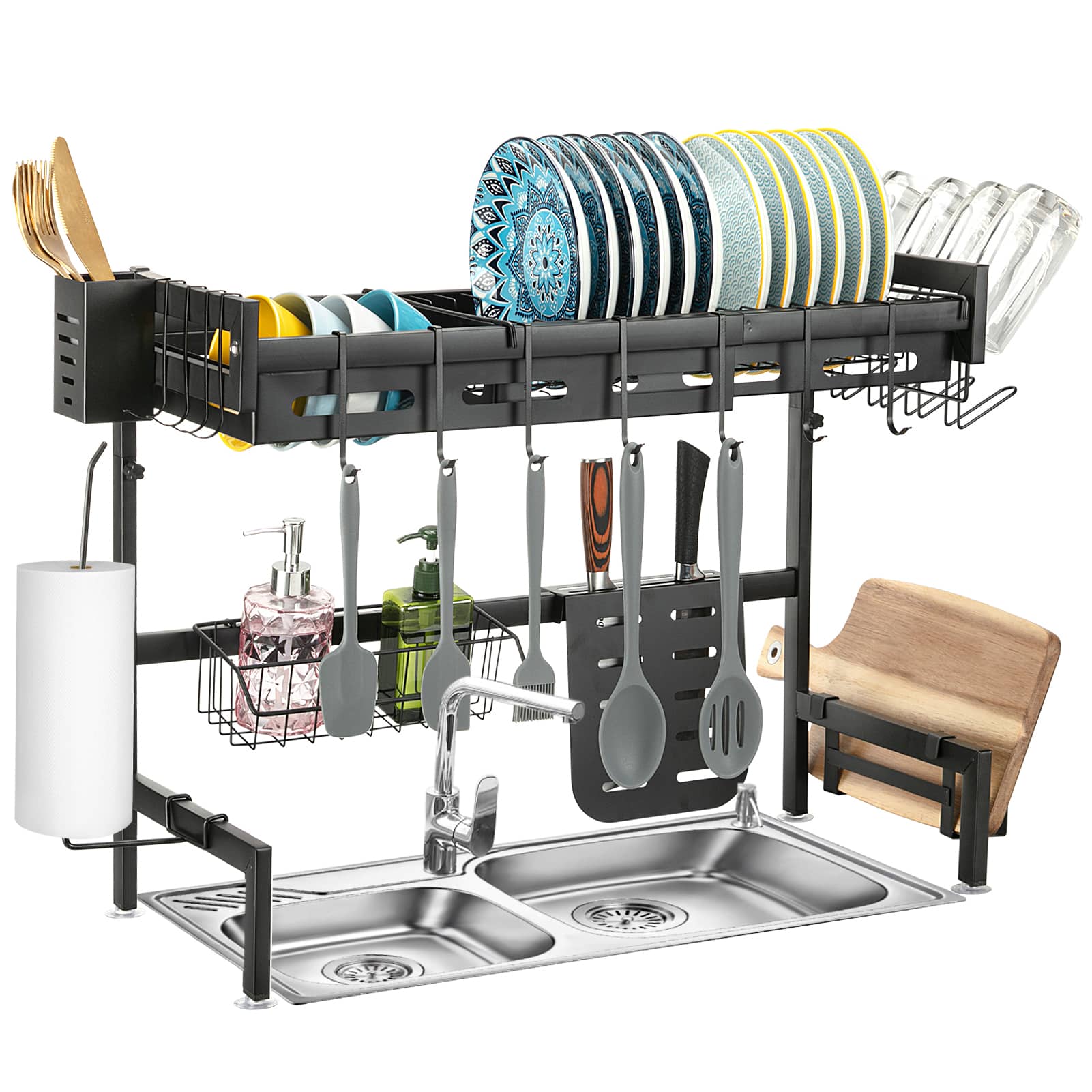 Qeetex JXNAG-PHO-0X42HO4M Over Sink Dish Drying Rack Adjustable Multifunctional Dish Drainer for Kitchen Storage Countertop Organization