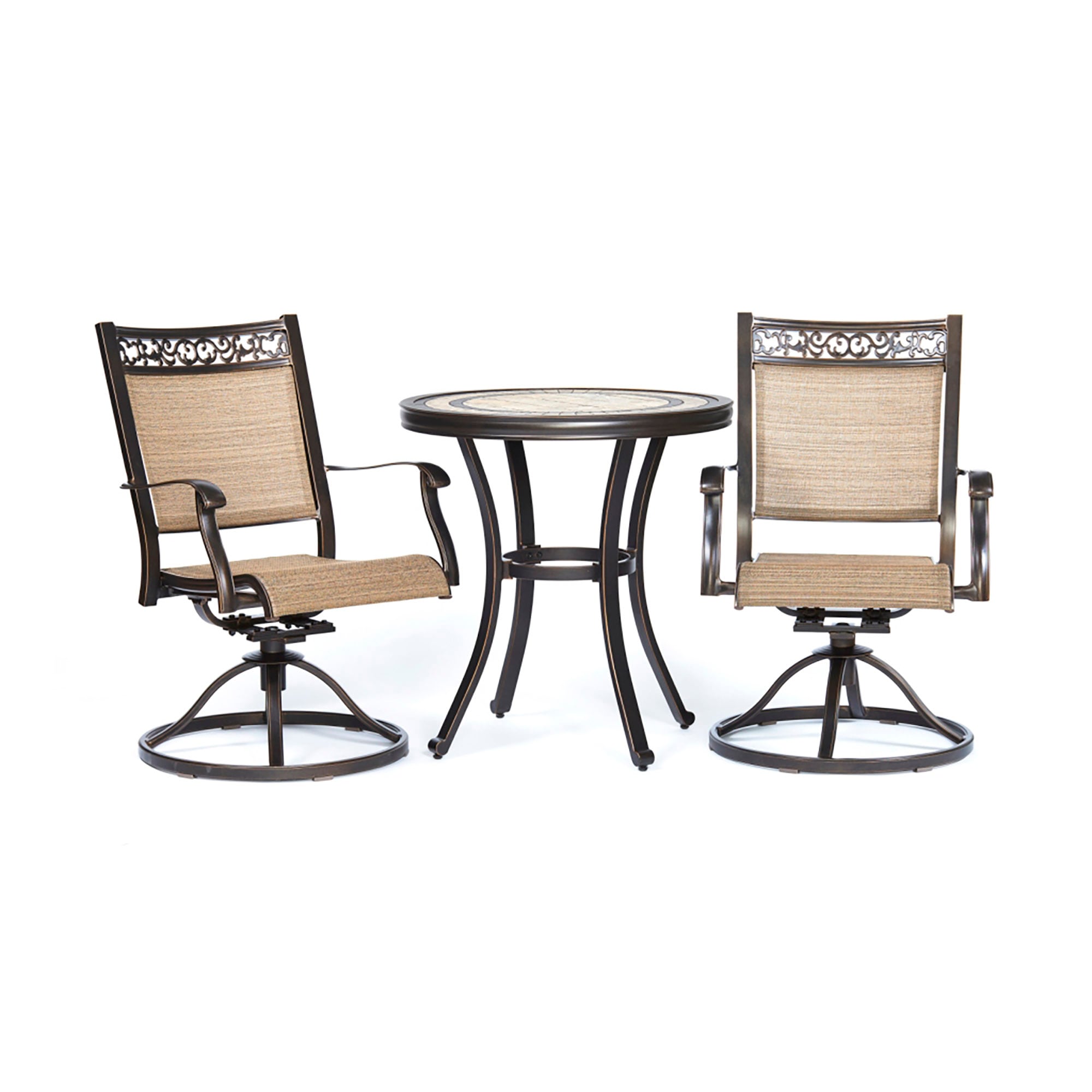 CASAINC CR-D0102HEVGZW Cast Aluminum Table Chairs 3-Piece Brown Patio Dining Set Aluminum Round Table with 2 Stationary Chairs
