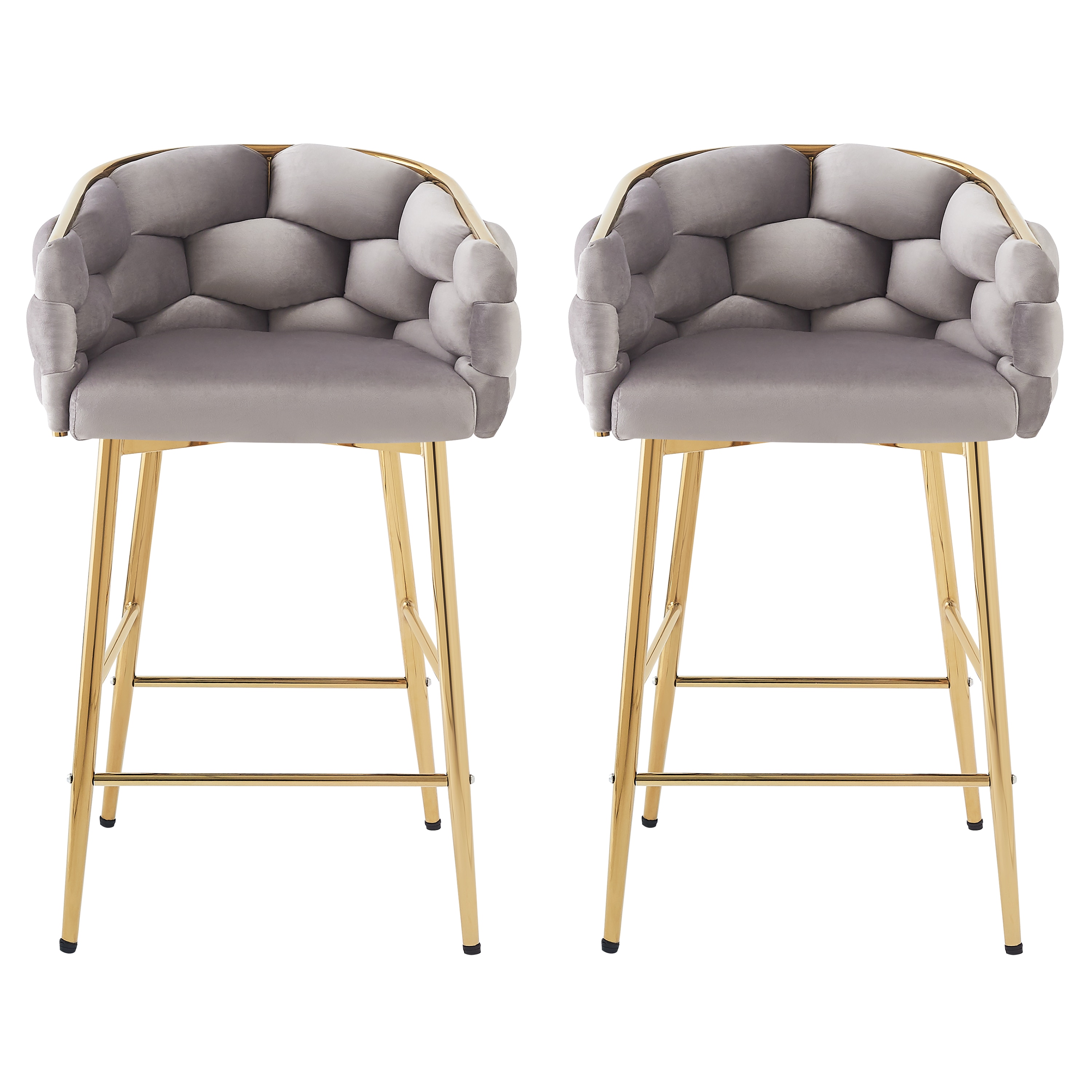 Best Selling Home Decor 321489 Set of 2 Gray 28-in H Bar height (28-in to 33-in) Square Seat Upholstered Metal Back Bar Stool with Arms and Back