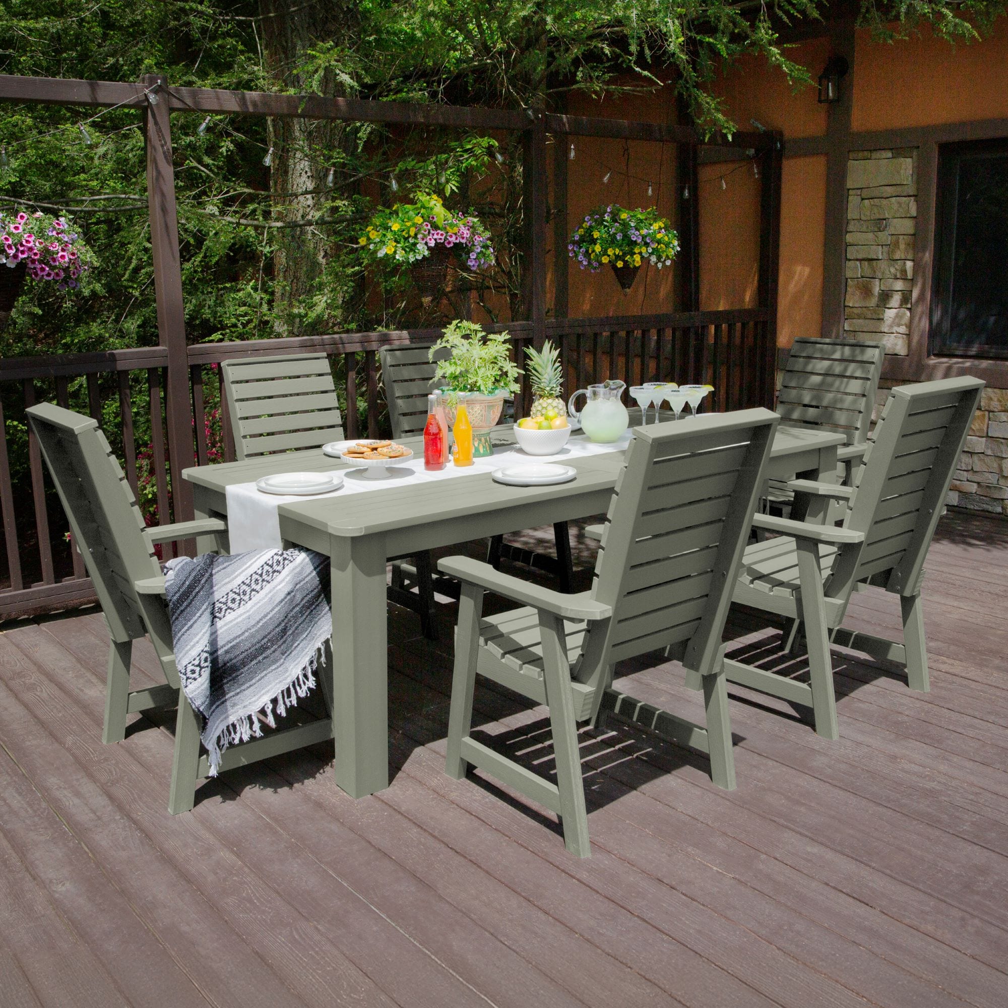 highwood AD-ST7WL1CO5AA-EUC Weatherly 7 -Piece Eucalyptus Patio Dining Set Plastic Rectangle Table with 6 Stationary Chairs