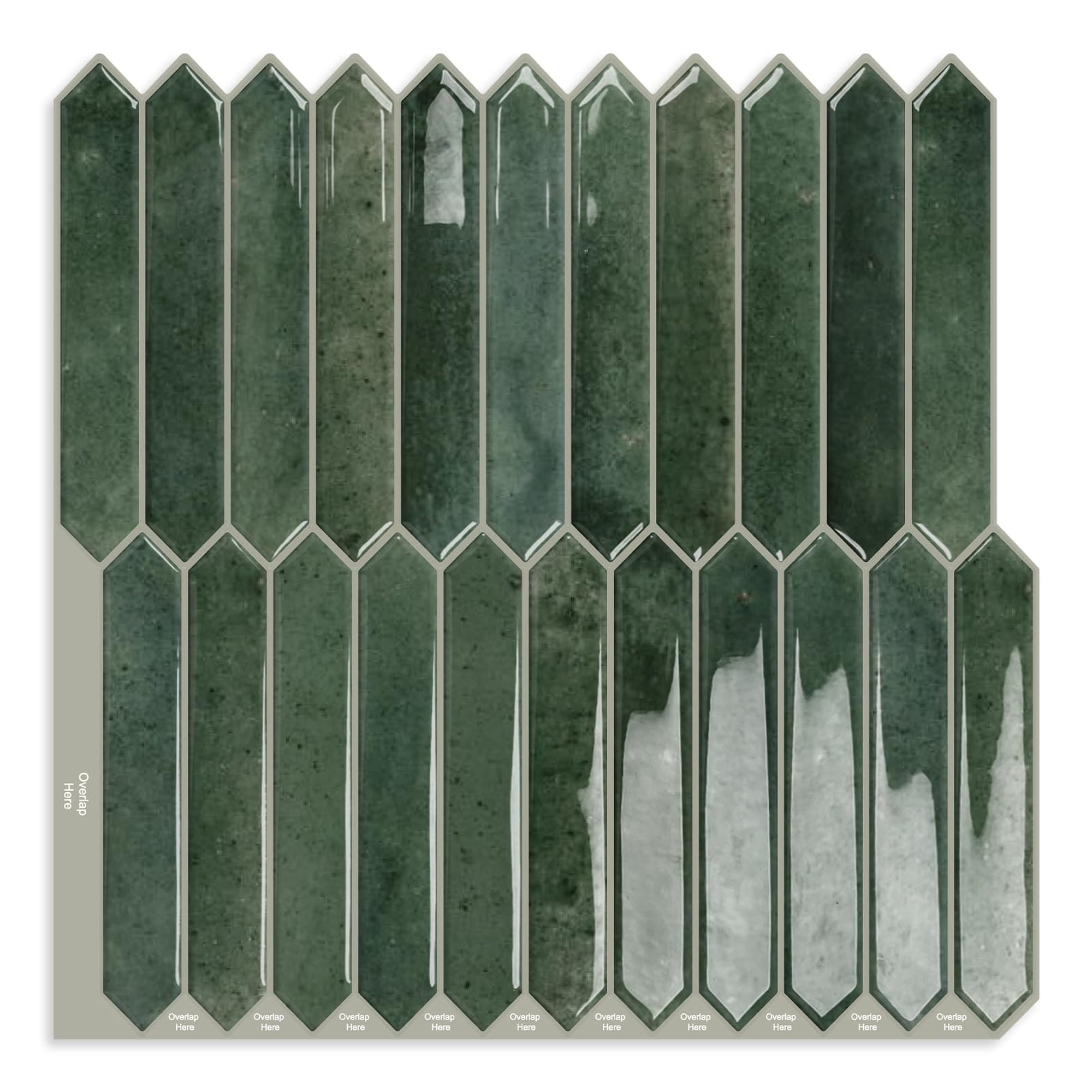 Angel Sar 10 Pack 12x12 Inch Green Long Hexagon Peel and Stick Backsplash Wall Tiles Self Adhesive for Kitchen Bathroom Fireplace RV