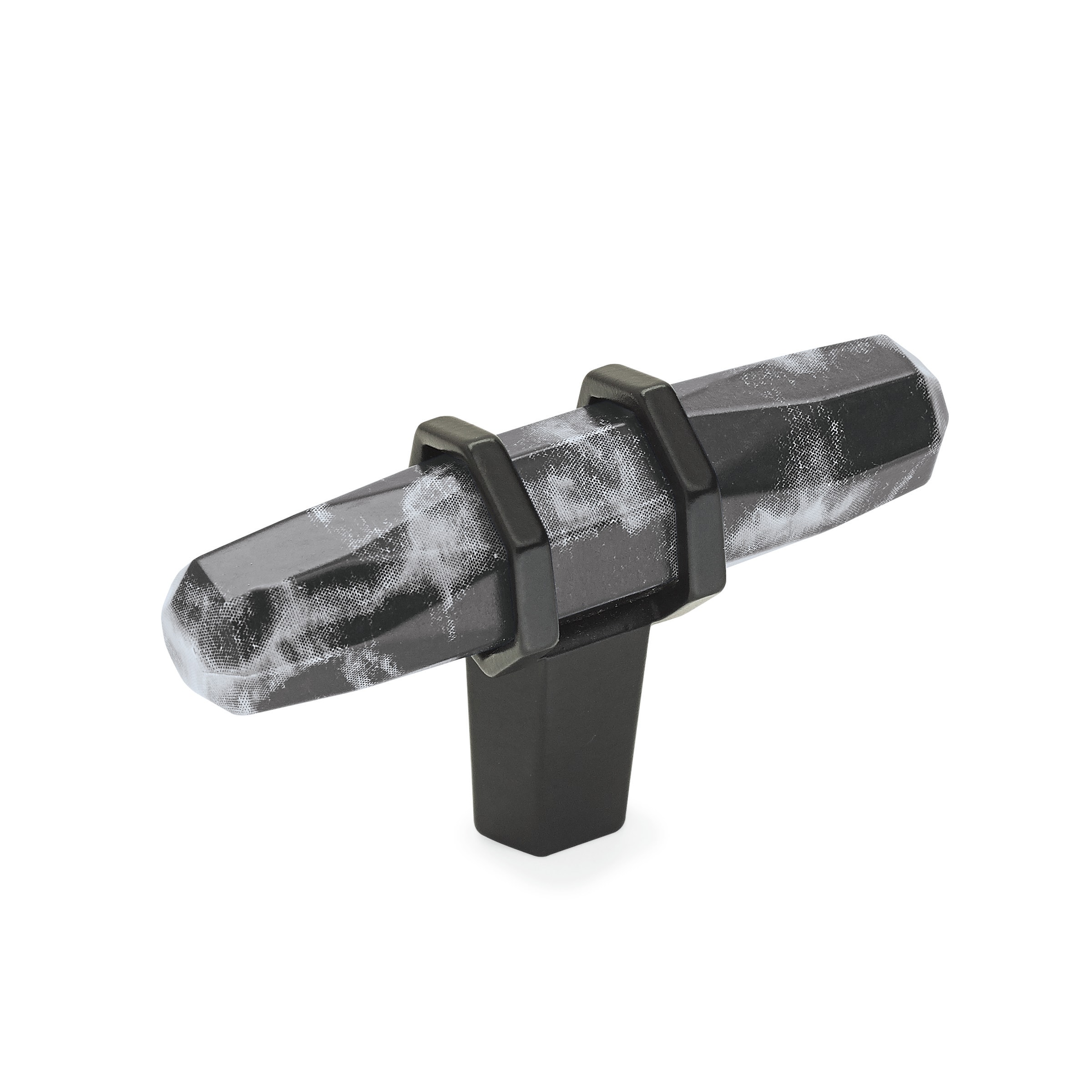 Amerock Carrione 1-1/8-in Marble Black/Black Bronze Bar Contemporary Cabinet Knob #BP36647MBKBBR