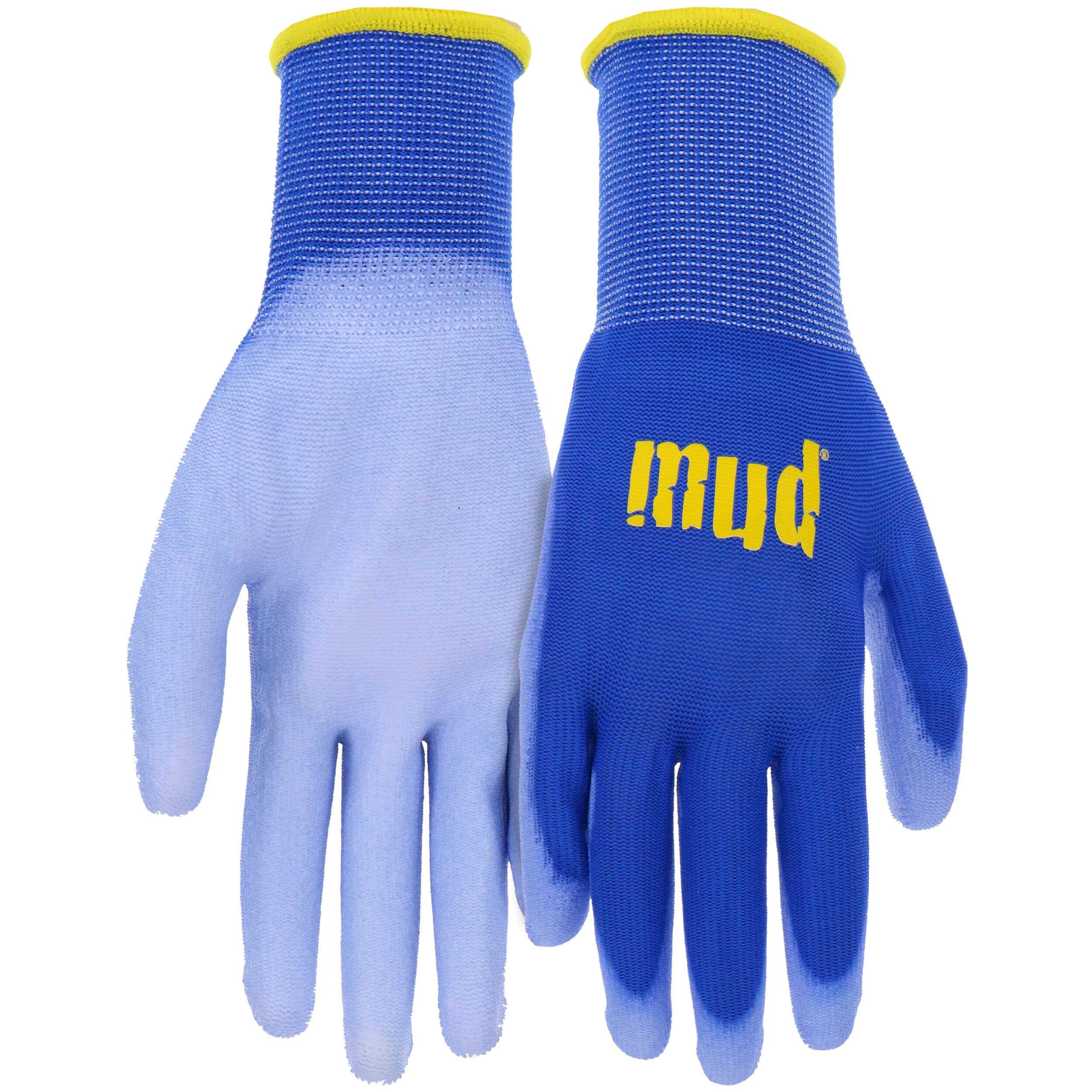 Mud SM7236B/M3 Medium Blue Polyurethane dipped Polyester Gardening Gloves 3 -Pairs
