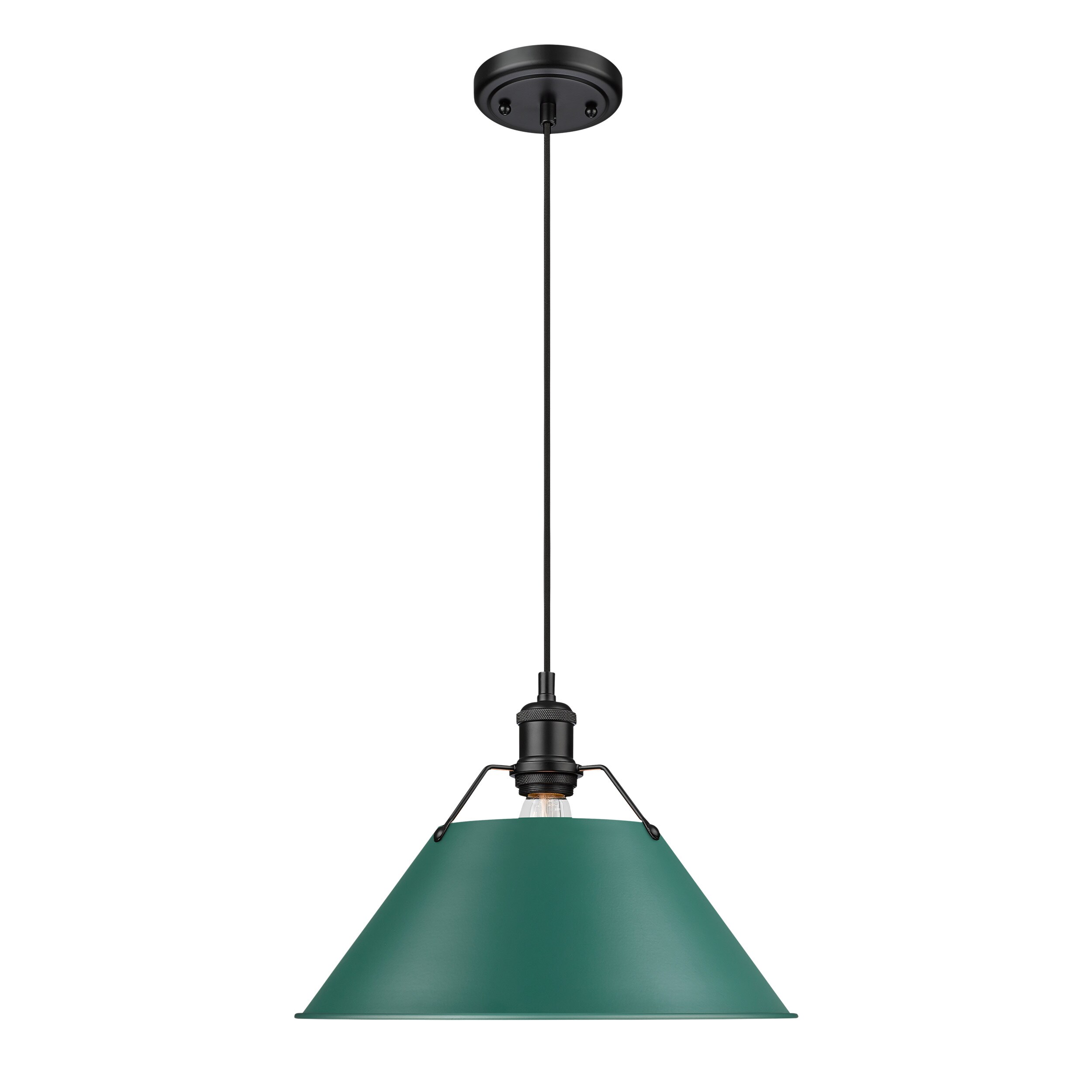 Golden Lighting 3306-L BLK-GN Orwell 1 -Light Matte Black Transitional Cone Large Hanging Pendant light