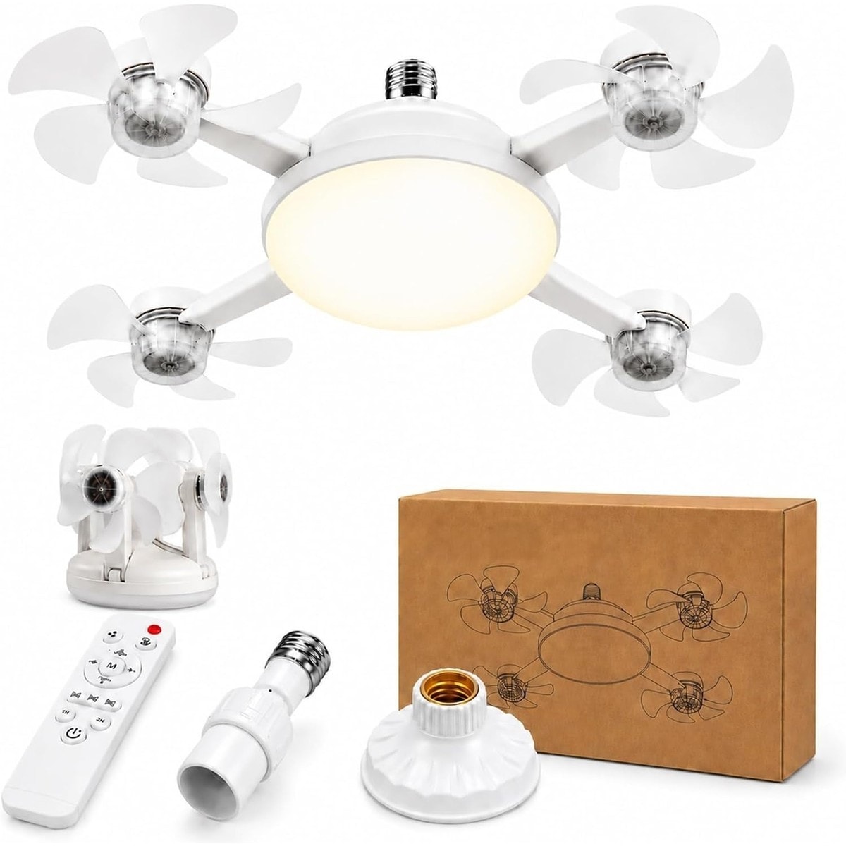 Slagawa  2 Pack E27 Ceiling Fan with Light Drone Style LED Fan Light with Remote Control 3 Speeds Dimmable for Bedroom Office