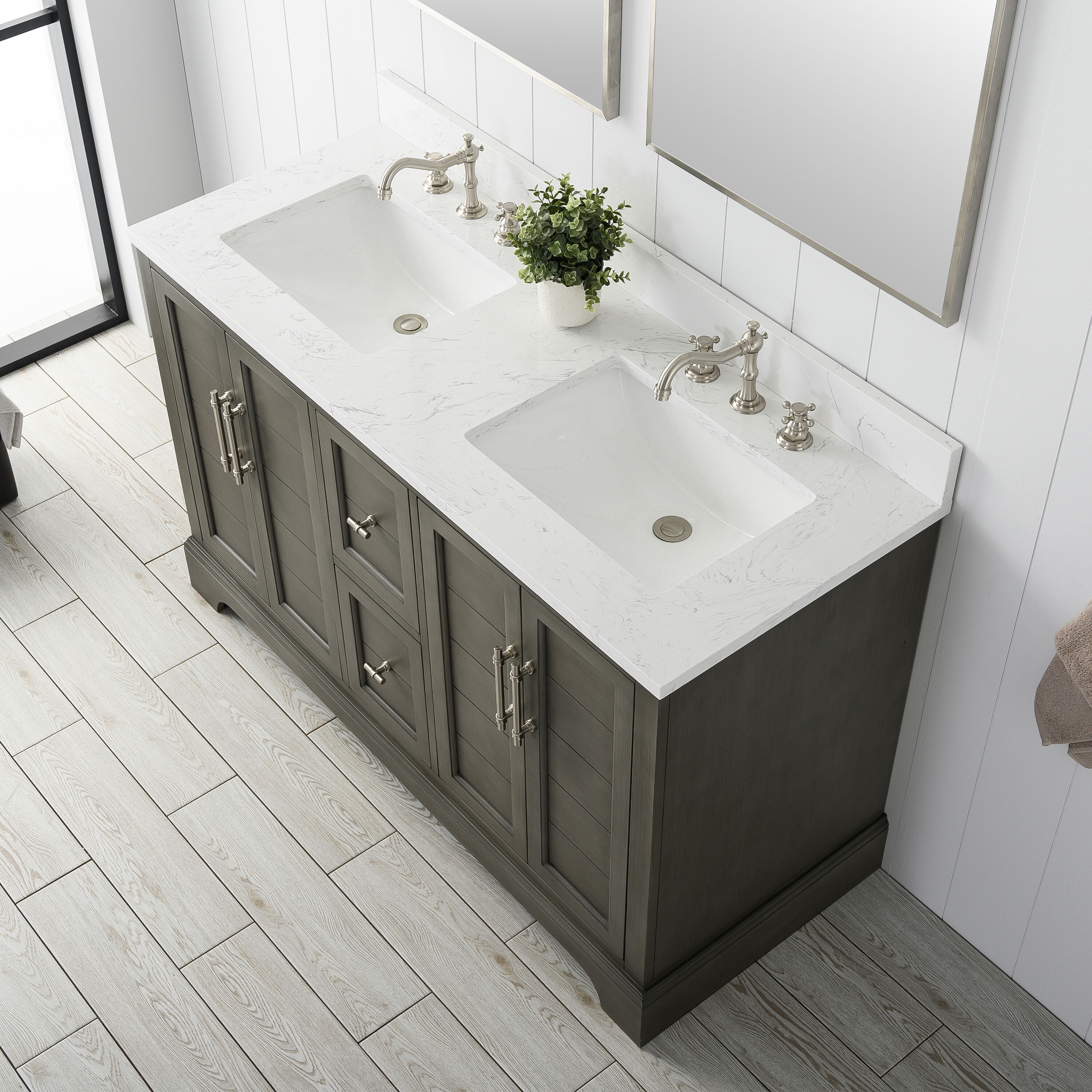 Silver Grey 54" Double Sink Bathroom Vanity with Engineered Marble Top